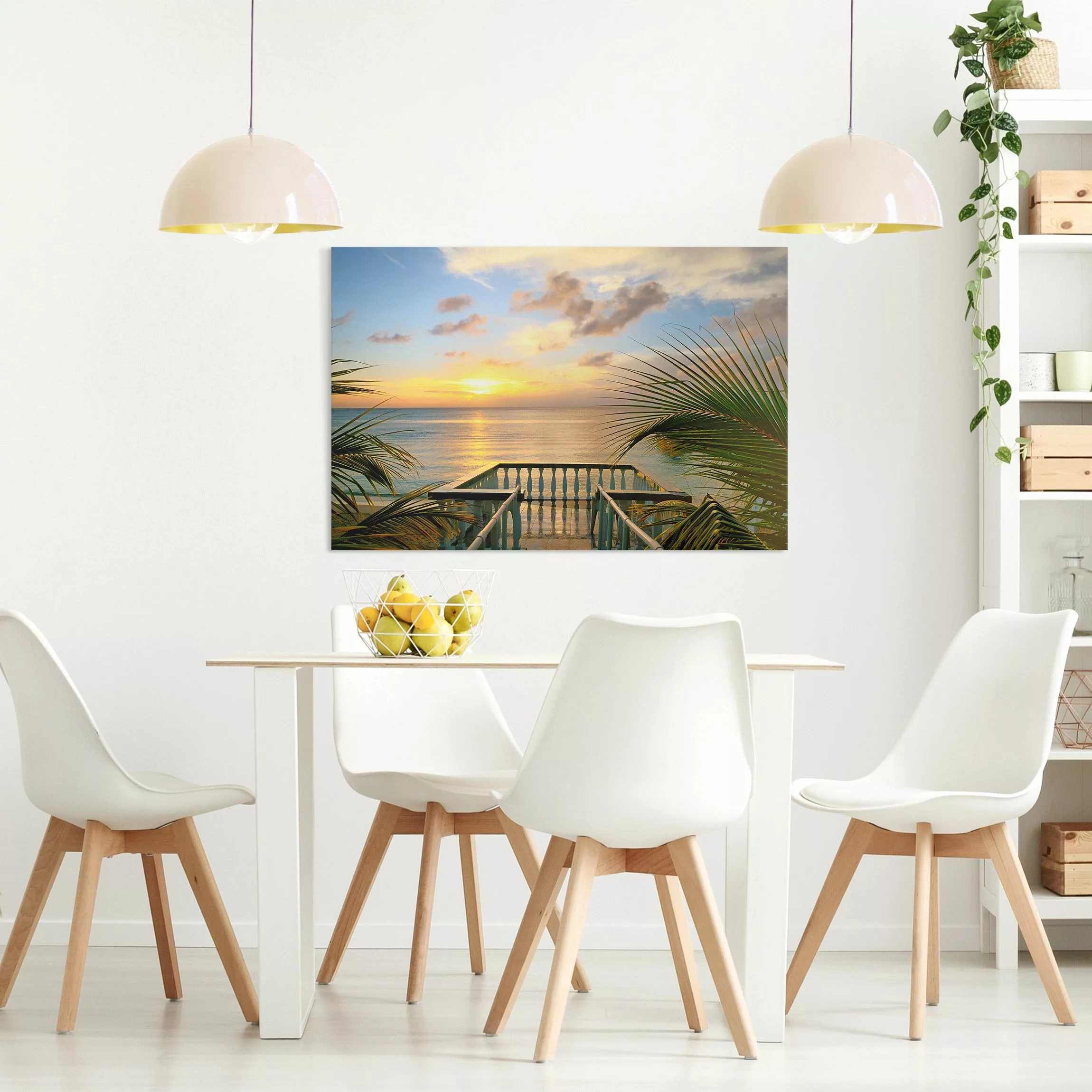 Leinwandbild Blick auf Sonnenuntergang am Strand günstig online kaufen