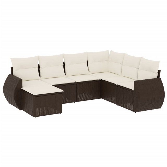 vidaXL Sofaelement 7-tlg. Garten-Sofagarnitur mit Kissen Braun Poly Rattan günstig online kaufen