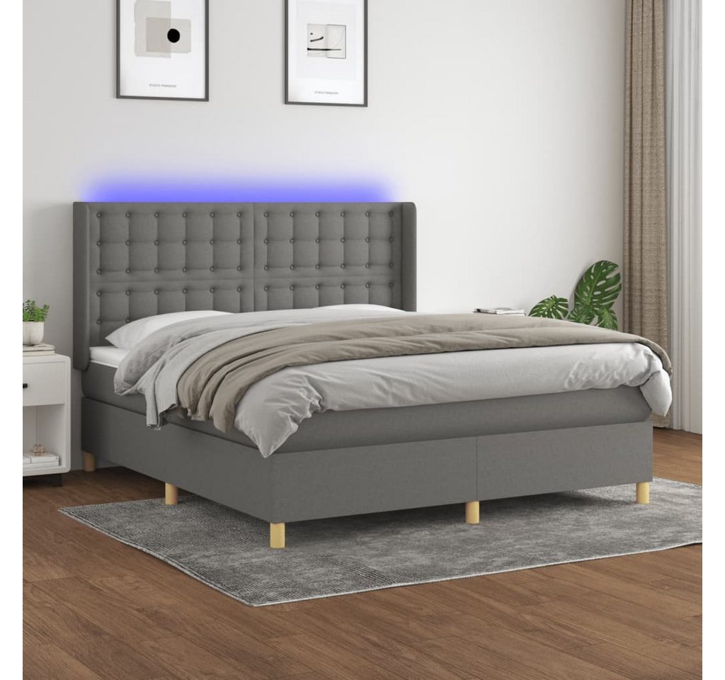 vidaXL Boxspringbett Boxspringbett mit Matratze LED Dunkelgrau 180x200 cm S günstig online kaufen