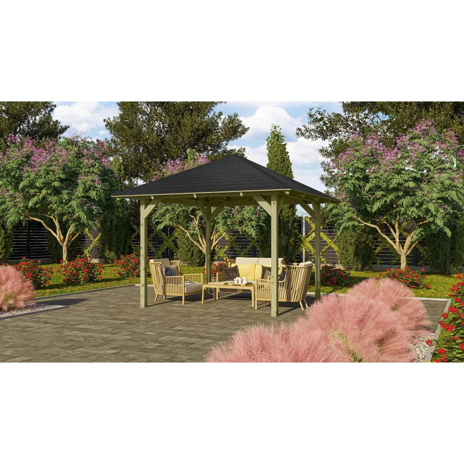 Karibu Pavillon "Sevilla", (Set), BxTxH: 340x340x290 cm, mit schwarzen Dach günstig online kaufen