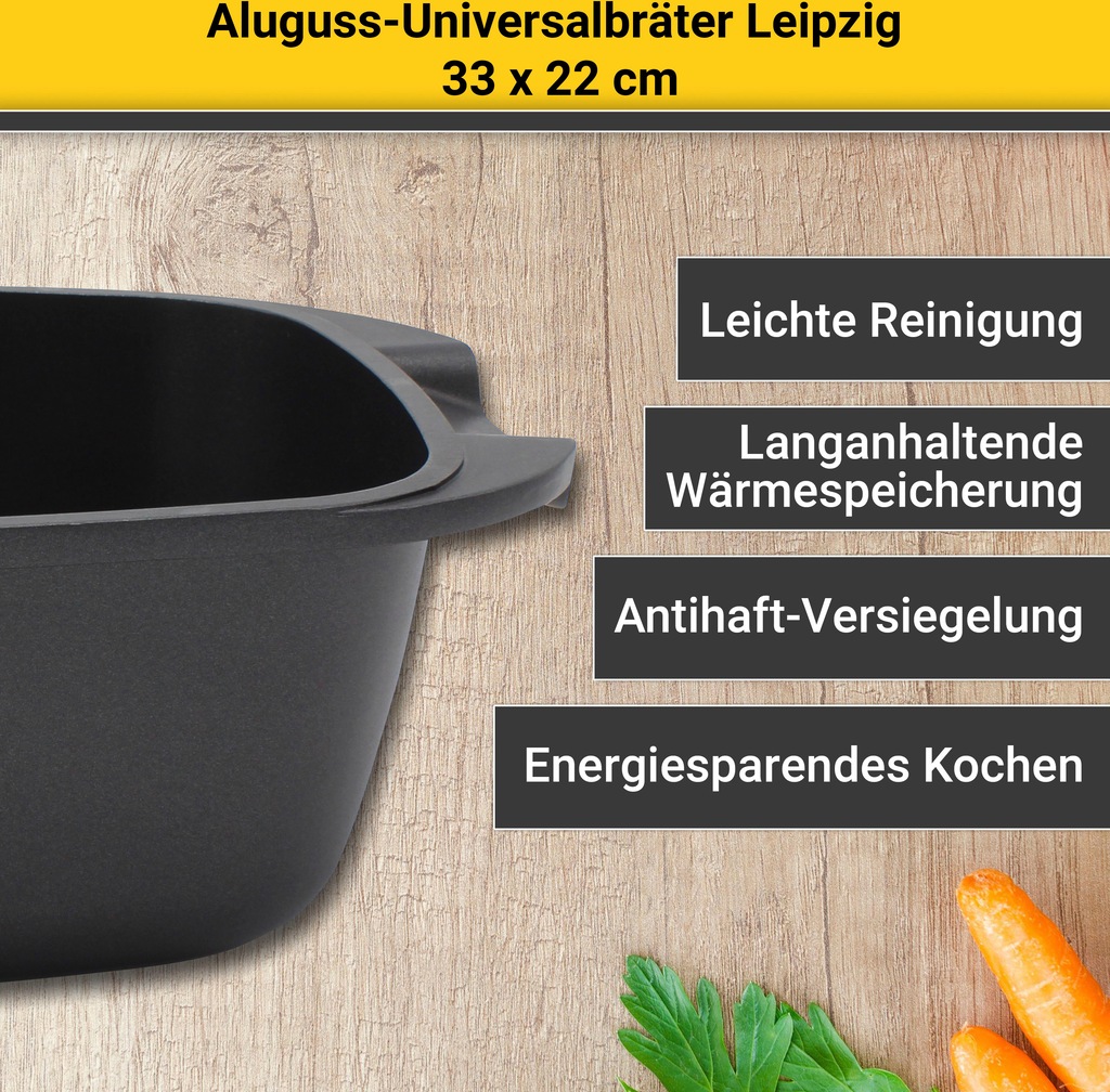 Krüger Bräter »Aluguss Universalbräter mit Glasdeckel LEIPZIG, 33 x 22 x 10 günstig online kaufen