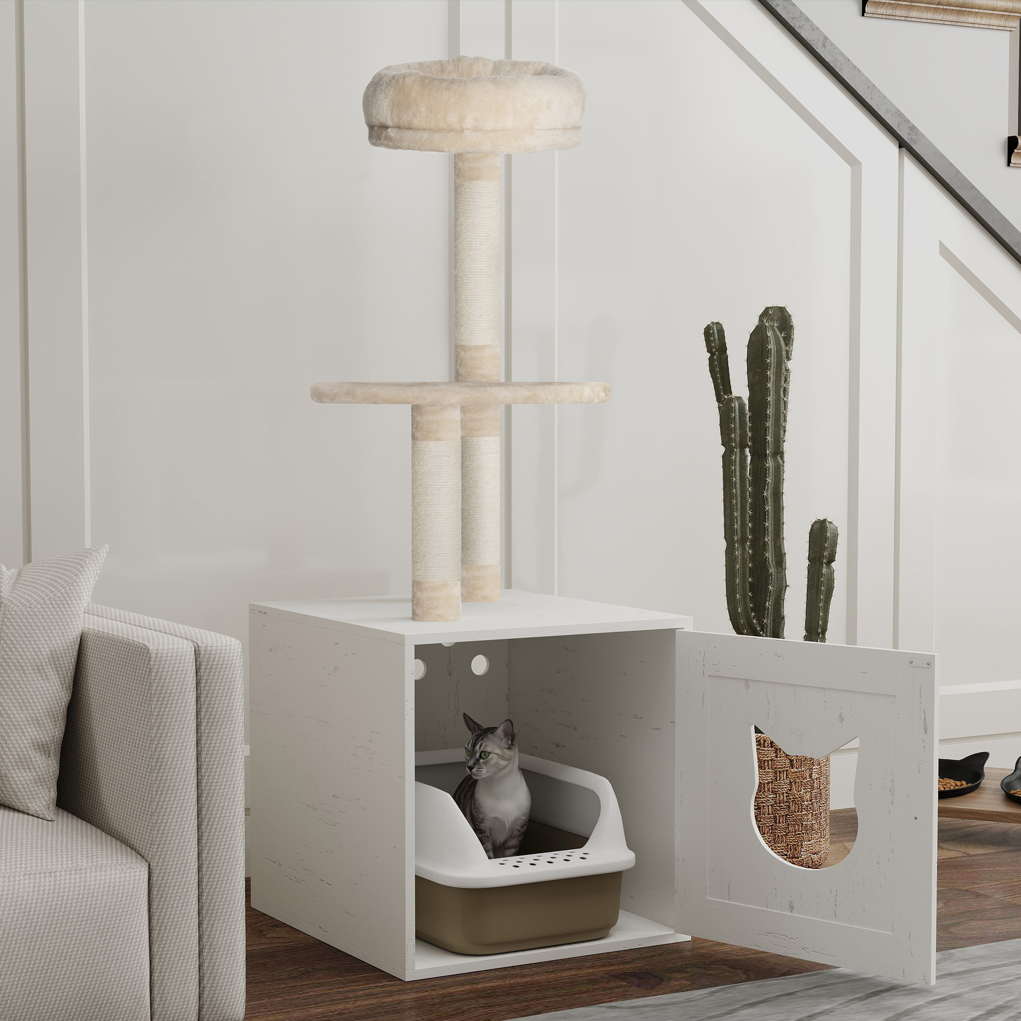 PawHut Katzenbaum mit Katzentoilette, 2-in-1 Spielzeugturm, Katzenhöhle von günstig online kaufen