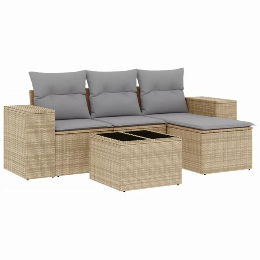 vidaXL Sofaelement 5-tlg. Garten-Sofagarnitur mit Kissen Beige Poly Rattan günstig online kaufen