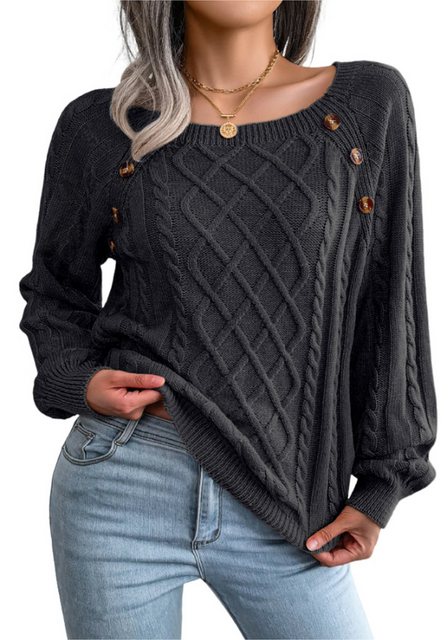 Mayou Strickpullover Damen Herbst Winter Casual Langarmshirt mit Knopfdetai günstig online kaufen