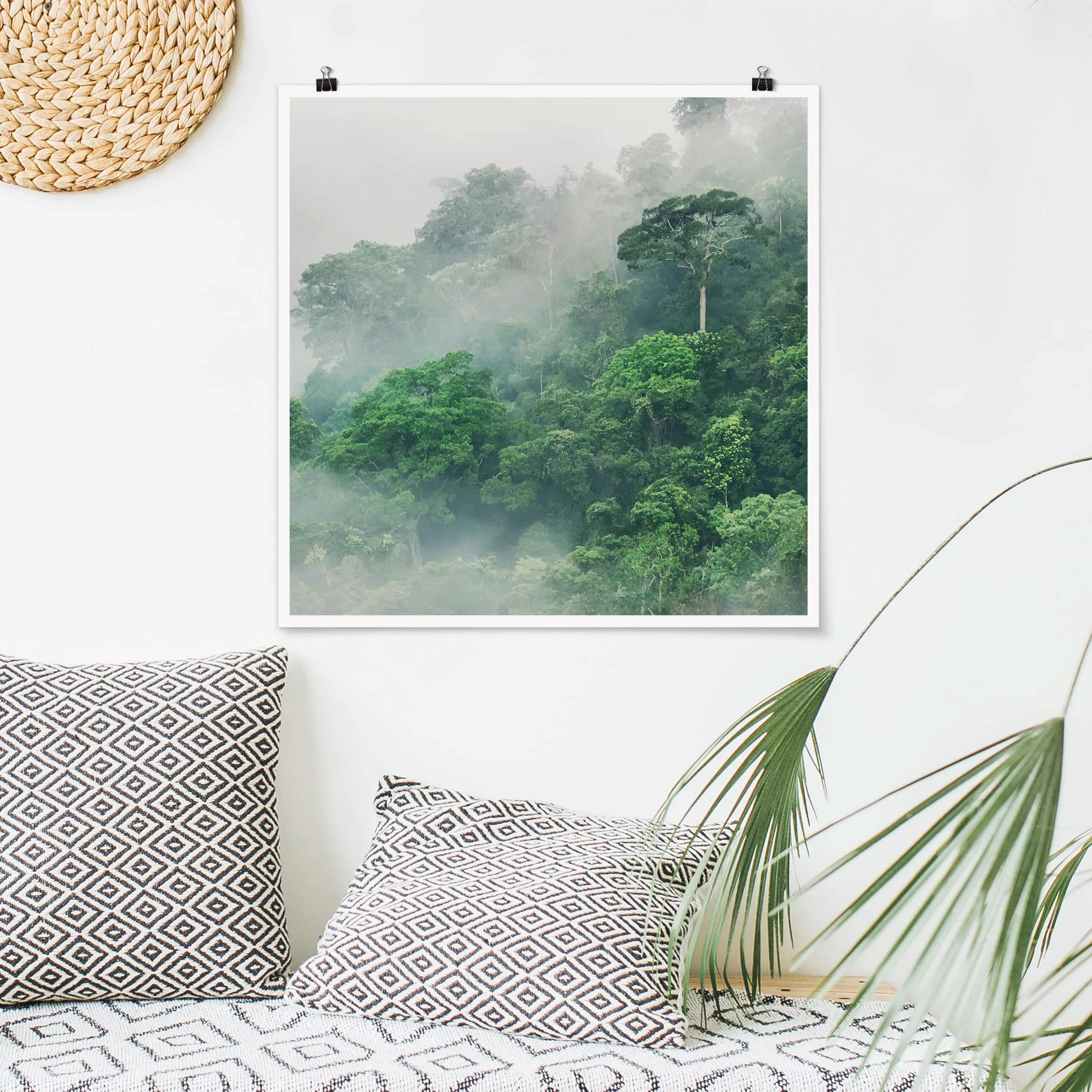 Poster Natur & Landschaft - Quadrat Dschungel im Nebel günstig online kaufen