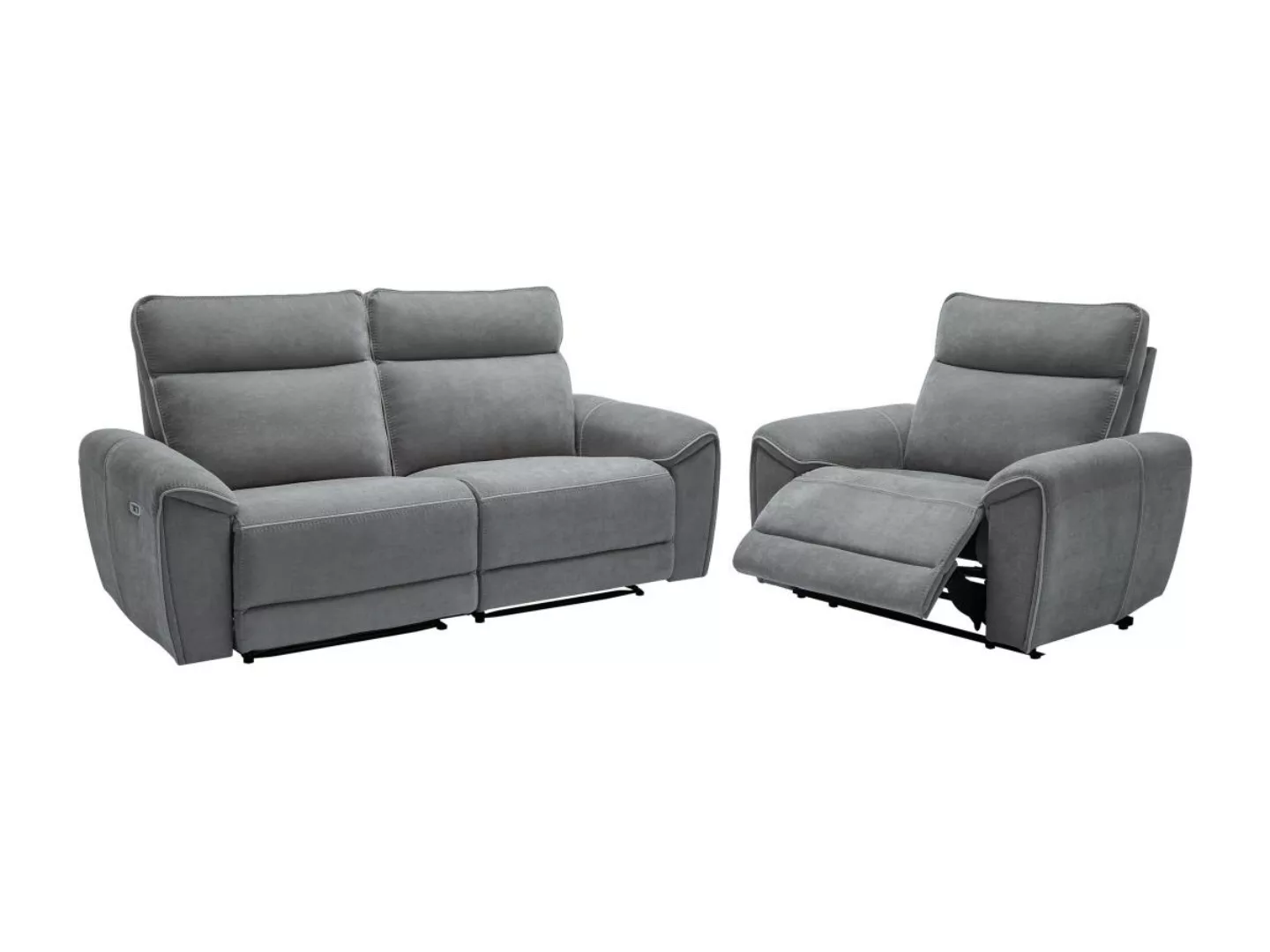 Relaxsofa 3-Sitzer & Relaxsessel elektrisch - Stoff - Grau - DJARALO günstig online kaufen