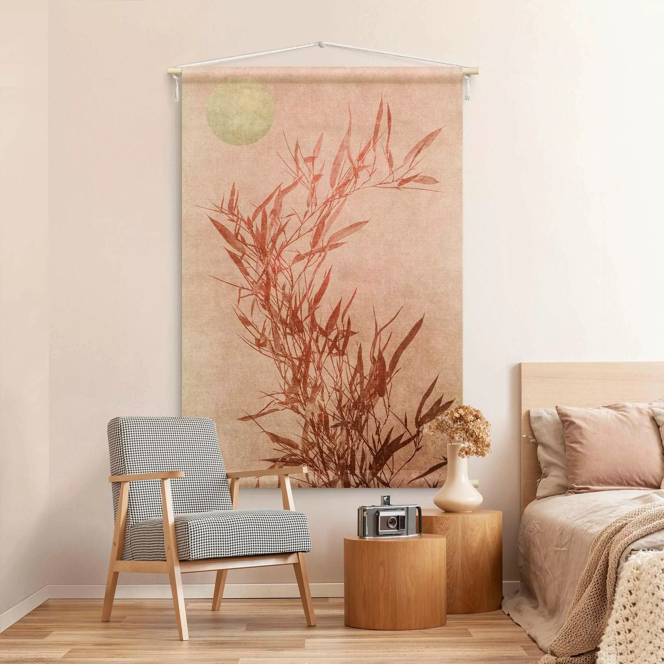 Wandteppich Goldene Sonne mit Rosa Bambus günstig online kaufen