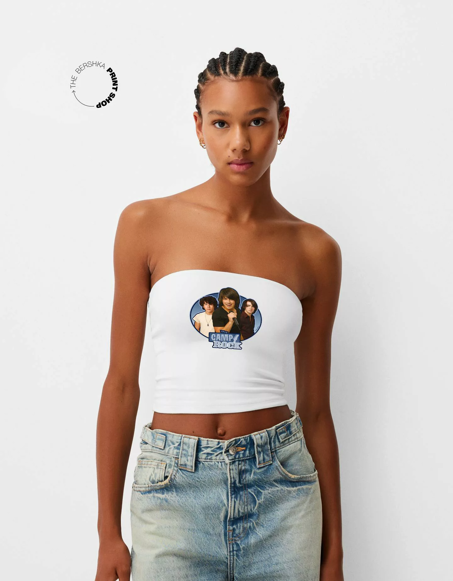 Bershka Bandeau-Top Camp Rock Damen M Weiss günstig online kaufen