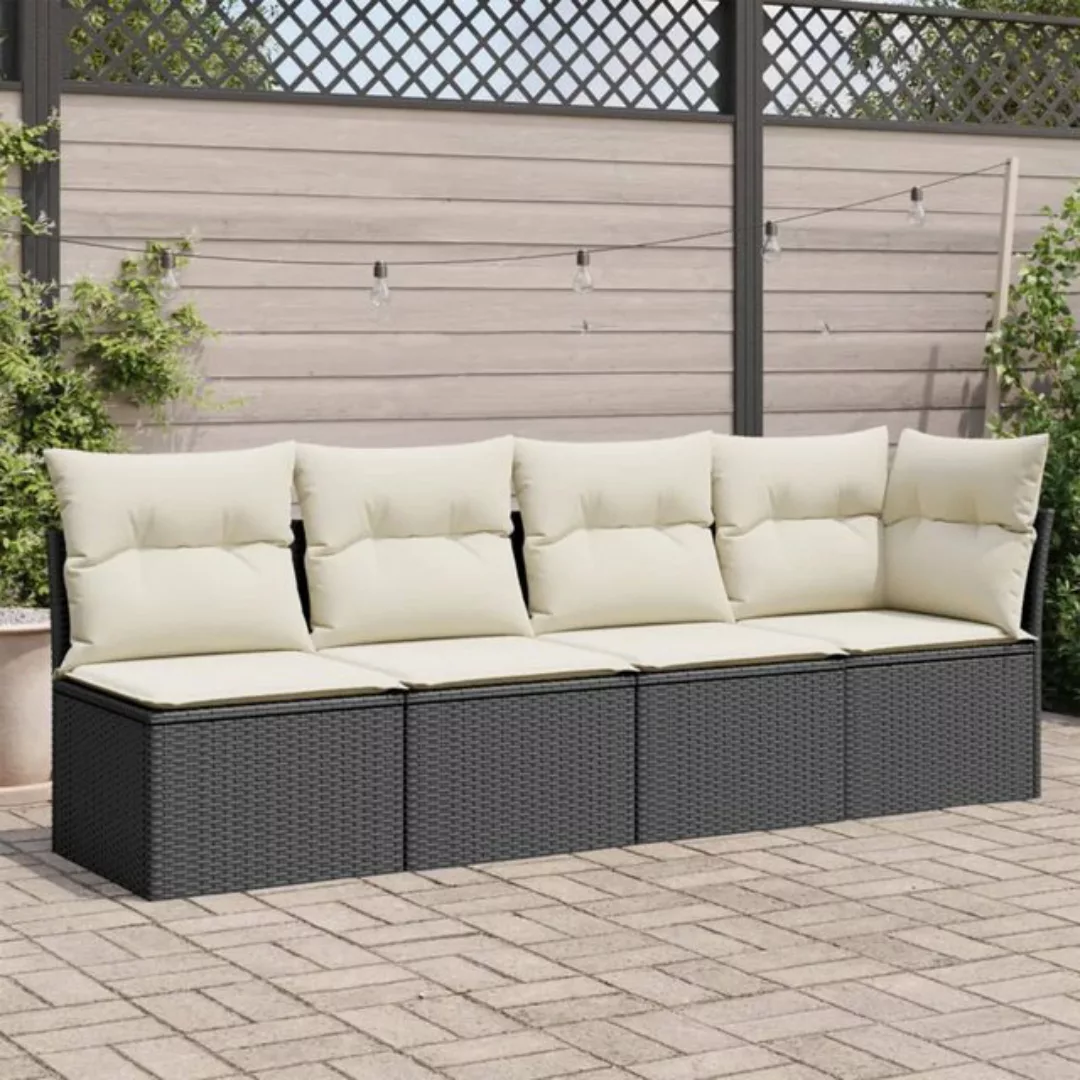 vidaXL Loungesofa Gartensofa mit Kissen 4-Sitzer Schwarz Poly Rattan, 1 Tei günstig online kaufen