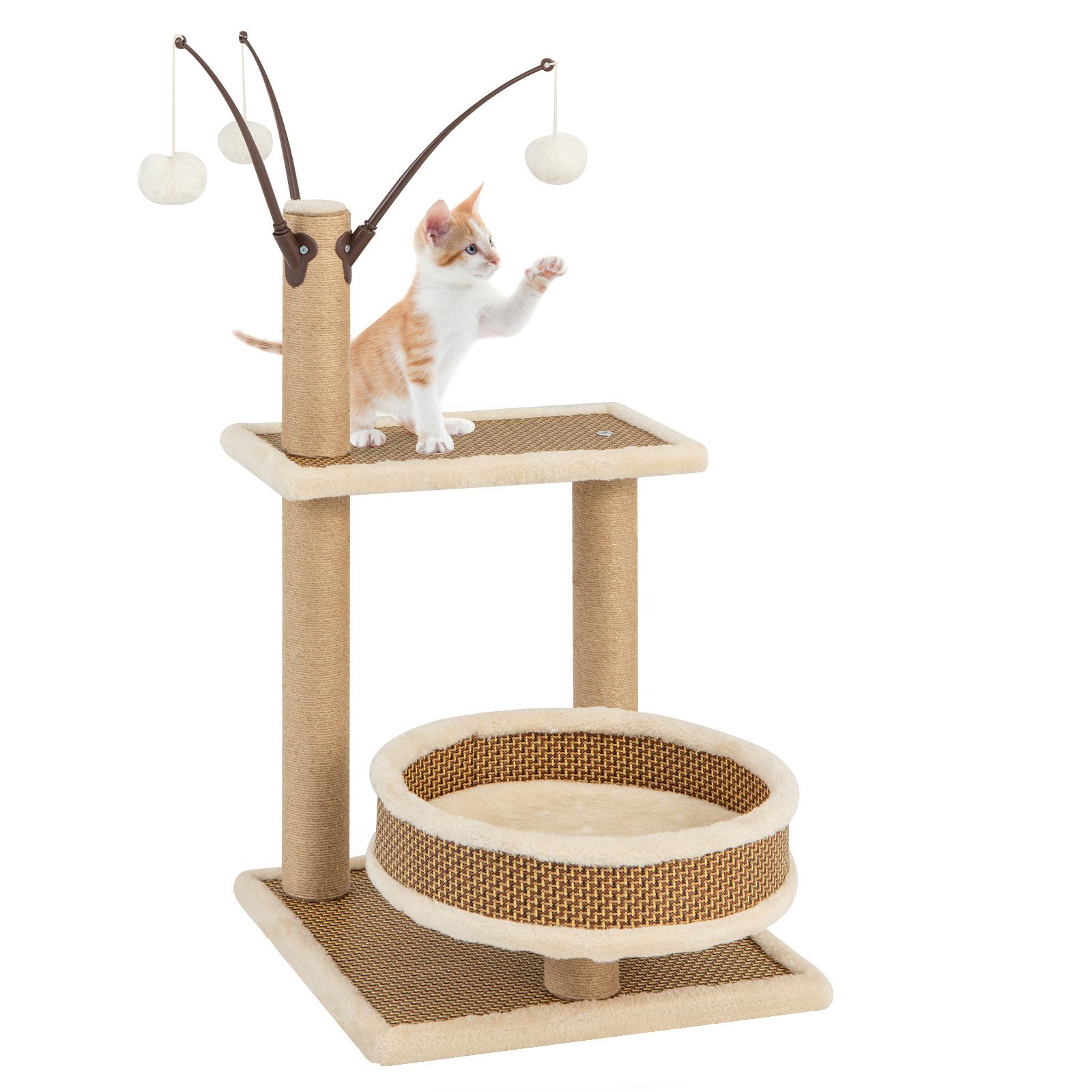 KOMFOTTEU Kratzbaum, mit Rattanmatte, Hängeballspielzeug günstig online kaufen