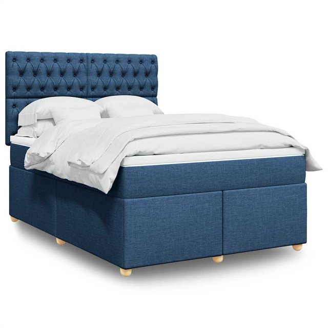 vidaXL Boxspringbett, Boxspringbett mit Matratze Blau 140x190 cm Stoff günstig online kaufen