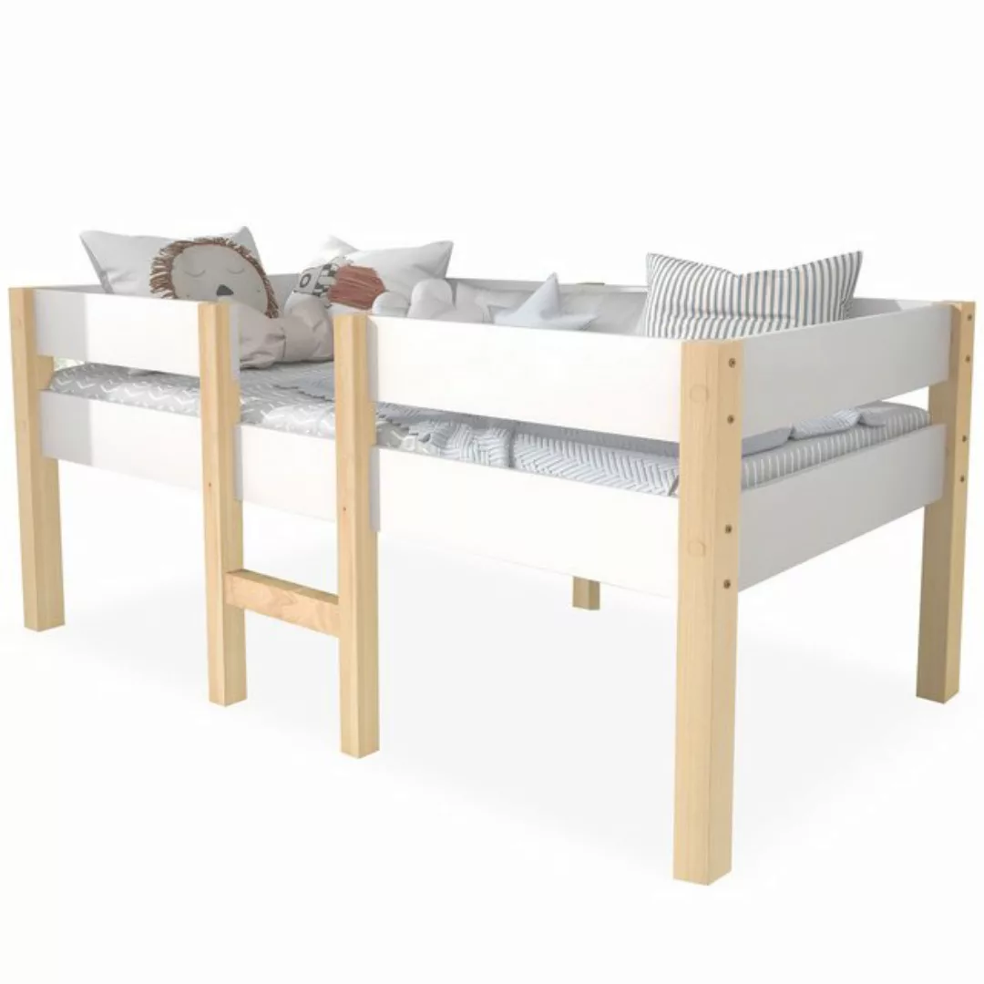 Tongtong Kinderbett mit Rausfallschutz, Kiefer-Vollholz-90*190/200 cm-Weiß günstig online kaufen