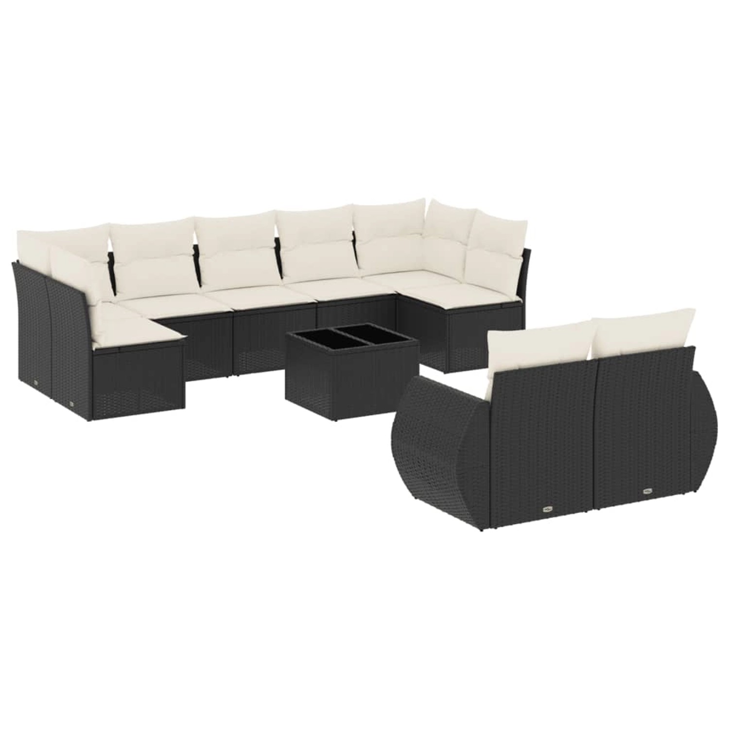 vidaXL 10-Tlg Garten-Sofagarnitur mit Kissen Schwarz Poly Rattan 3254163 günstig online kaufen