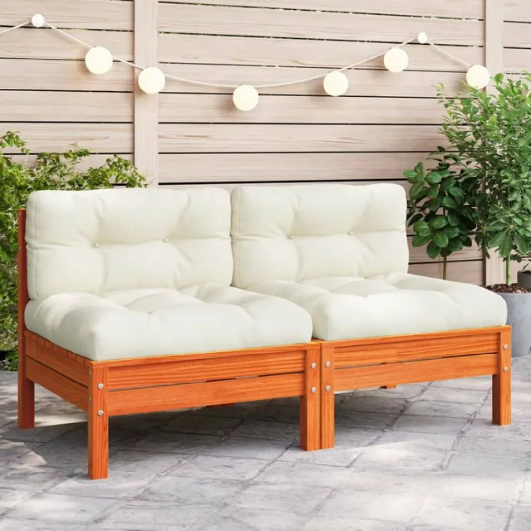 vidaXL Loungesofa Gartensofa ohne Armlehnen mit Kissen Wachsbraun Kiefernho günstig online kaufen