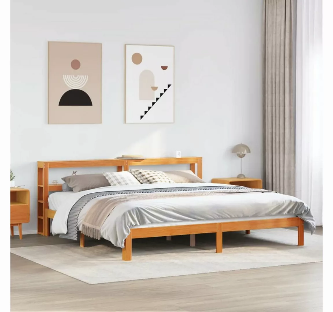 vidaXL Bett, Massivholzbett ohne Matratze Wachsbraun 180x200 Kiefernholz günstig online kaufen