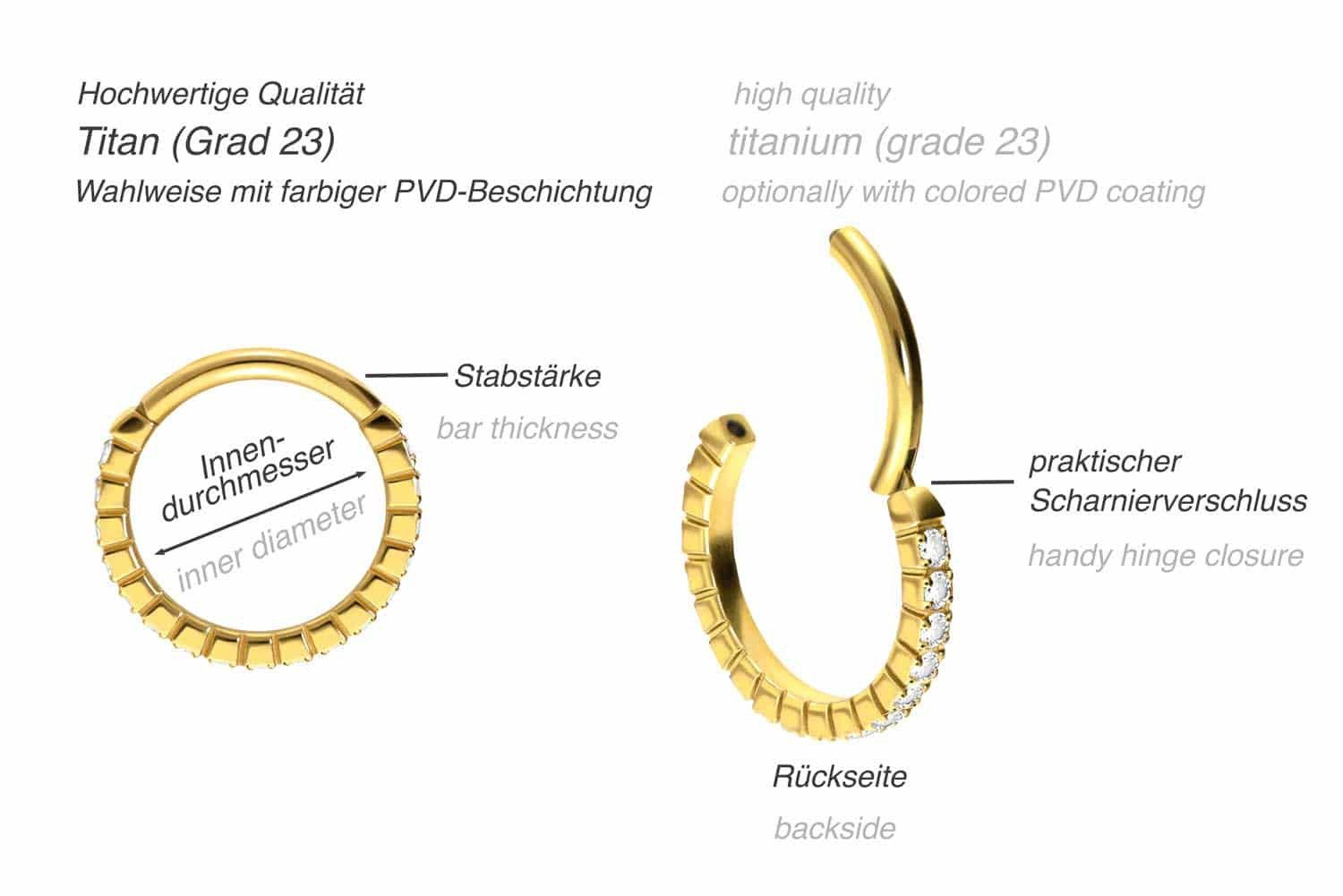 PIERCINGLINE Nasenpiercing Titan Segmentring Clicker EINGEFASSTE günstig online kaufen