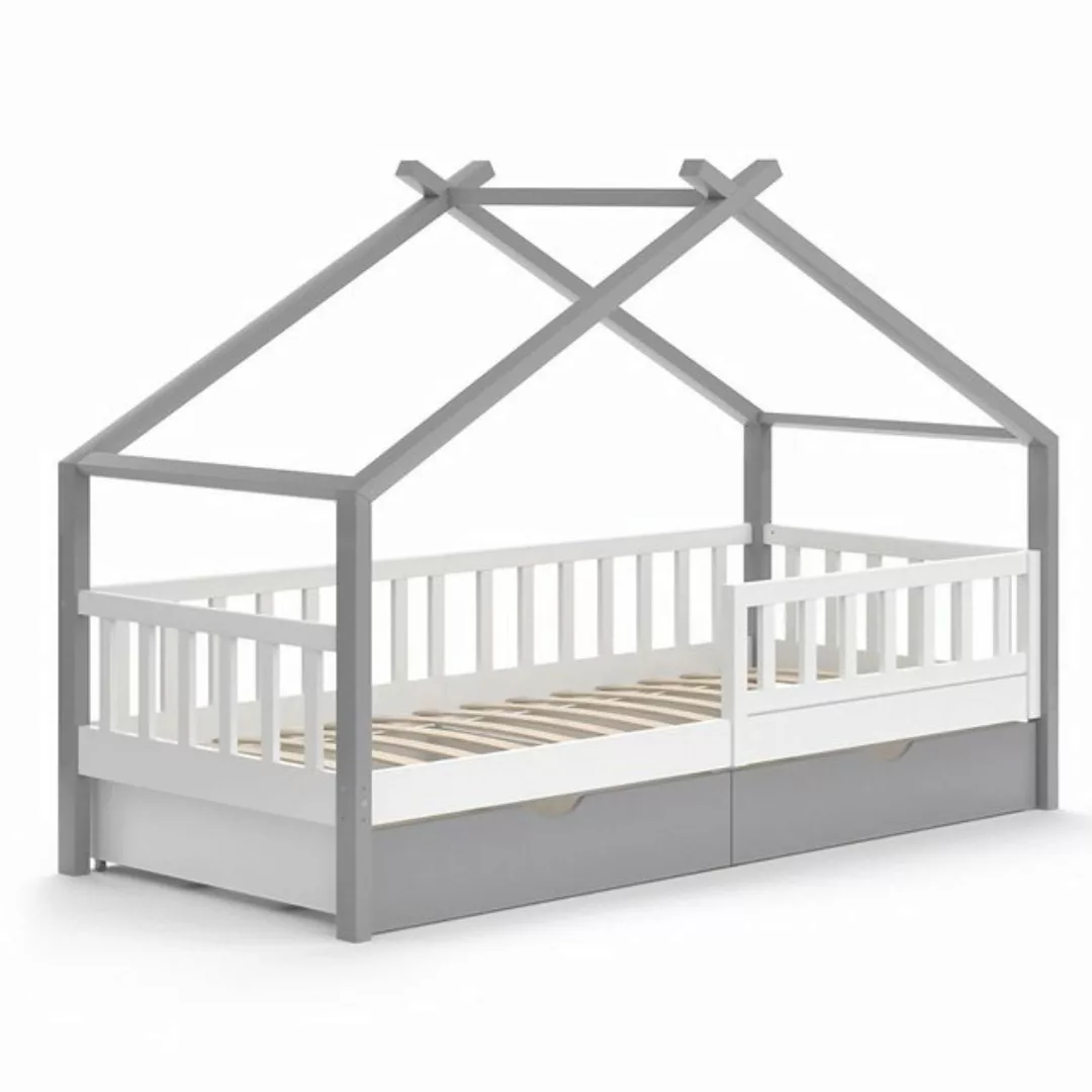 Vicco Kinderbett Hausbett Einzelbett 90x200cm DESIGN Grau Weiß günstig online kaufen