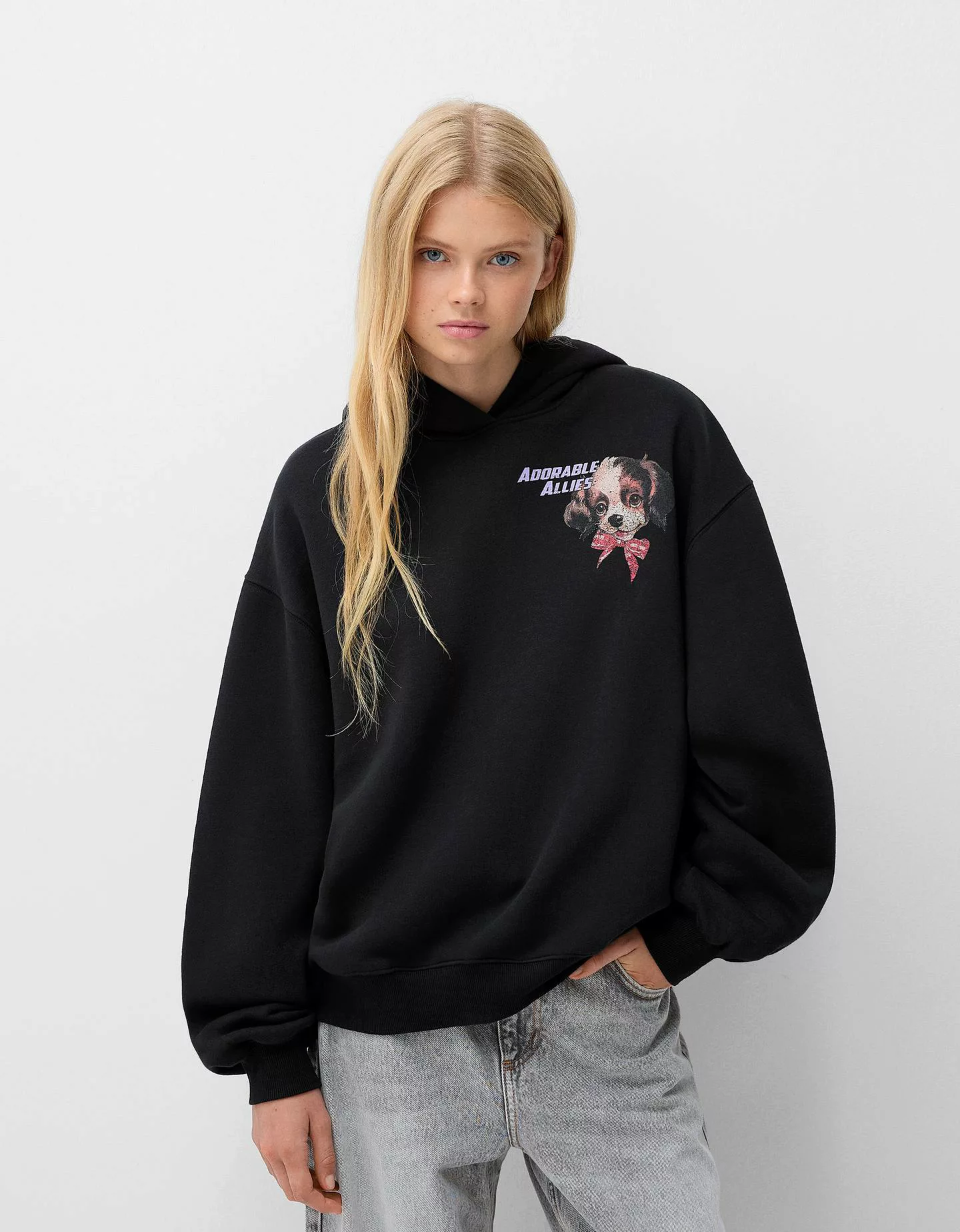 Bershka Hoodie Mit Print Damen S Schwarz günstig online kaufen