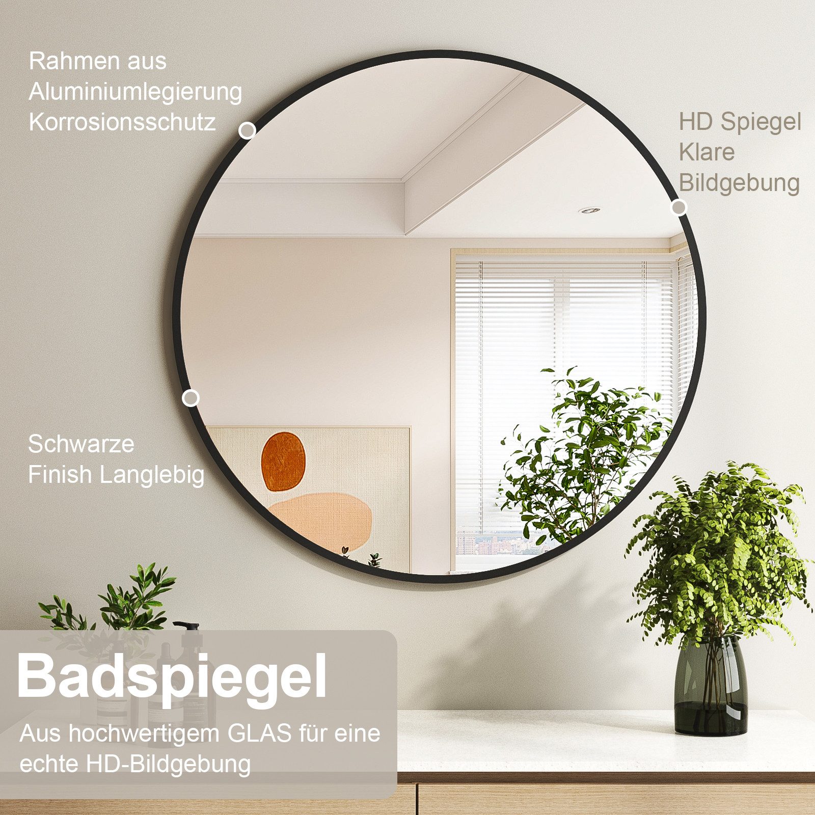 Hopibath Wandspiegel klein 40x40 Rundspiegel Schwarz günstig online kaufen