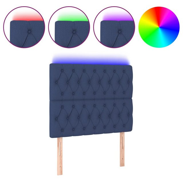 vidaXL Bett, LED Kopfteil Blau 90x7x118/128 cm Stoff günstig online kaufen