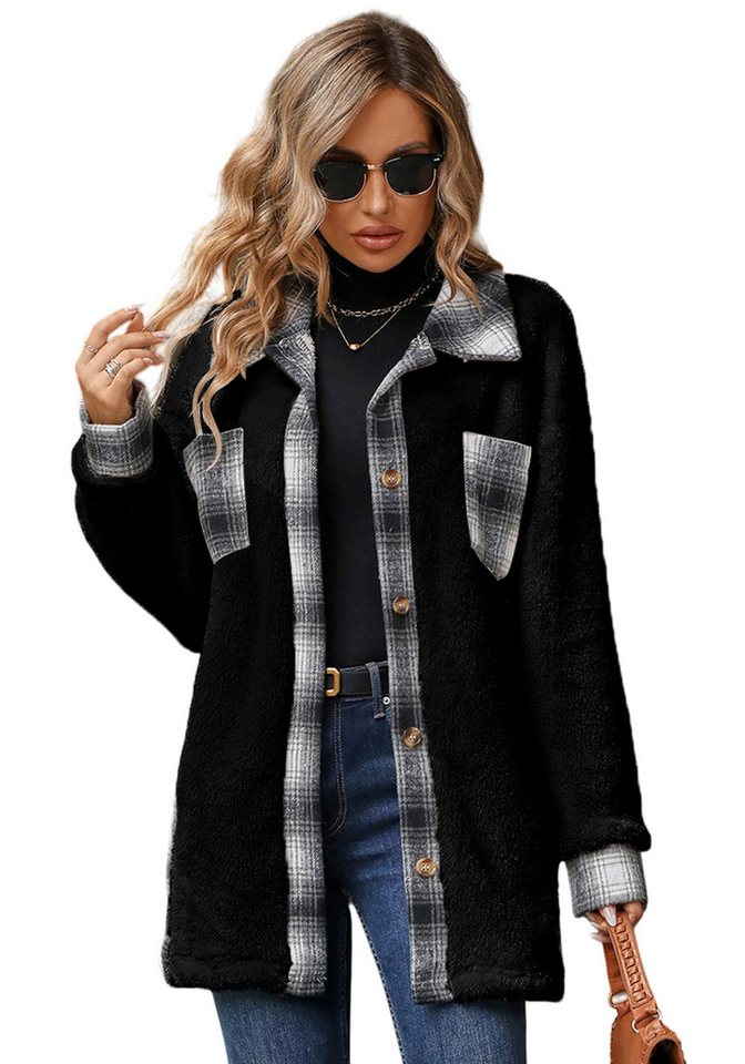 Zoclack Fleecejacke Mantel Damen Winter Fellmantel Mittellange Plüschjacke günstig online kaufen