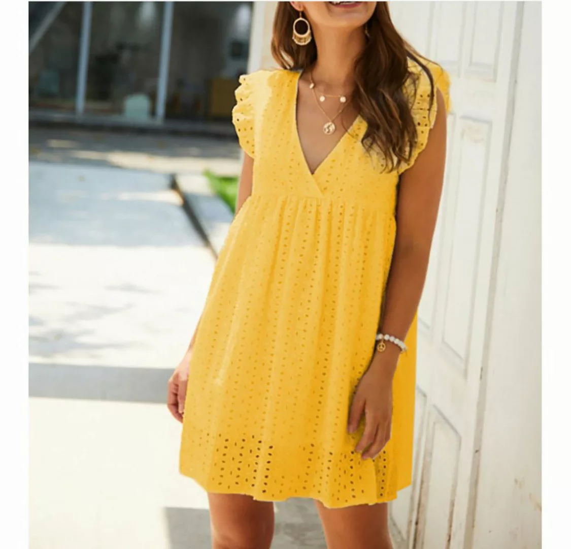 BlauWave Hemdbluse Minikleid Damen Sommerkleid V-Ausschnitt Strampelkleid ( günstig online kaufen