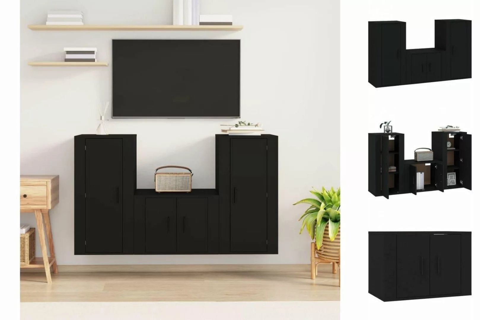 vidaXL TV-Schrank 3-tlg TV-Schrank-Set Schwarz Holzwerkstoff TV-Lowboard Fe günstig online kaufen