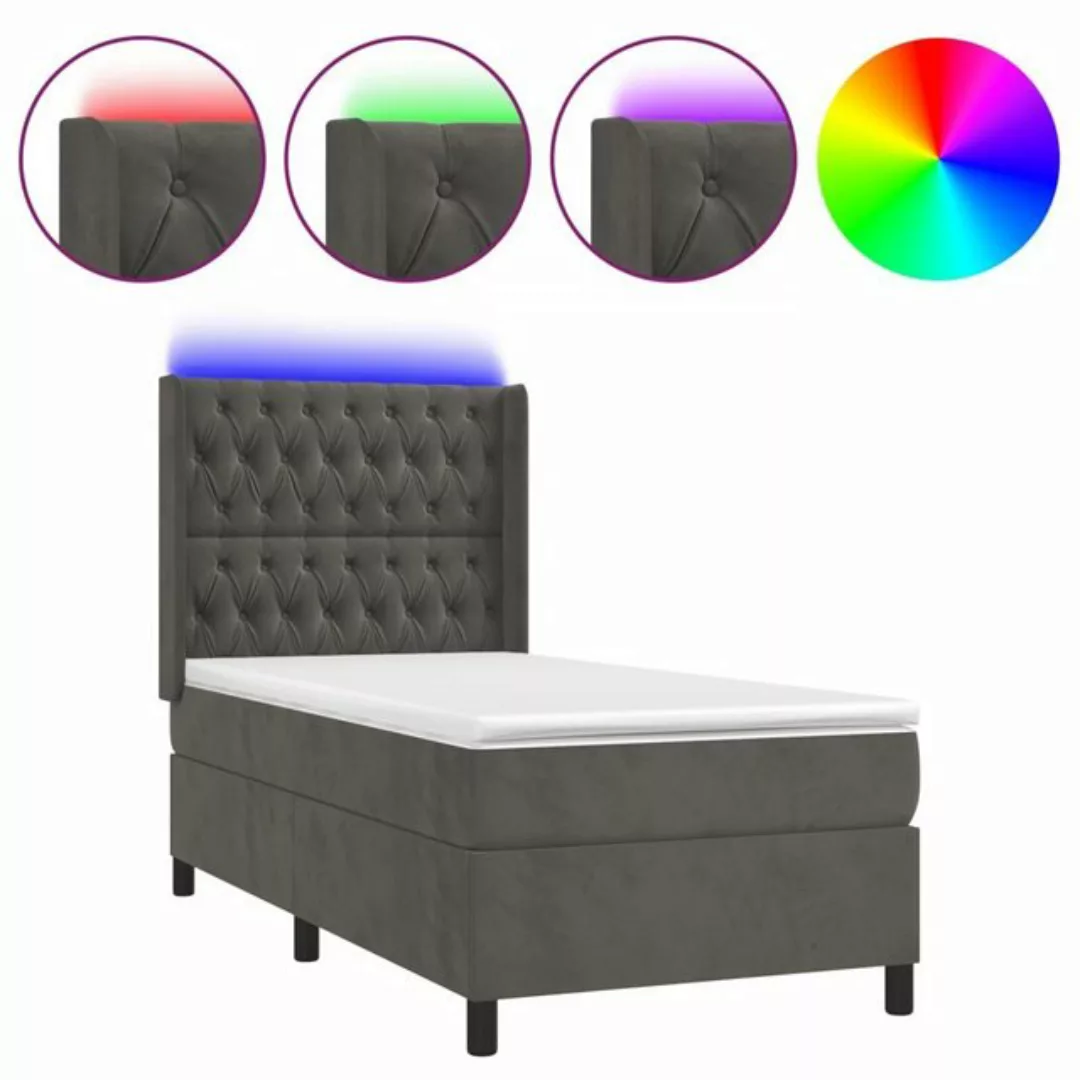 vidaXL Bett Boxspringbett mit Matratze & LED Dunkelgrau 90x190 cm Samt günstig online kaufen