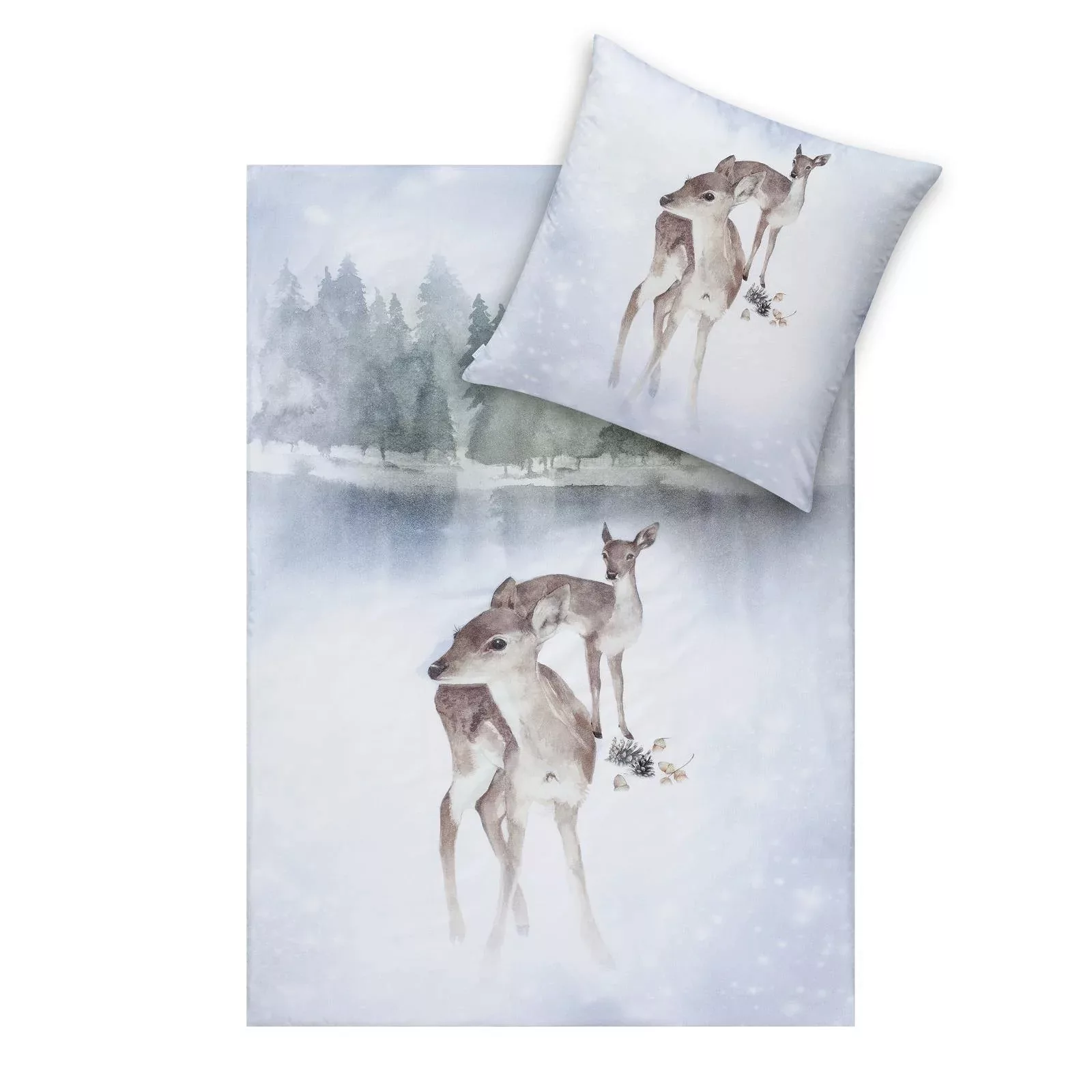 Estella Flanell Bettwäsche Iceland 4456-101 Rehe Winter Schnee 135x200 günstig online kaufen