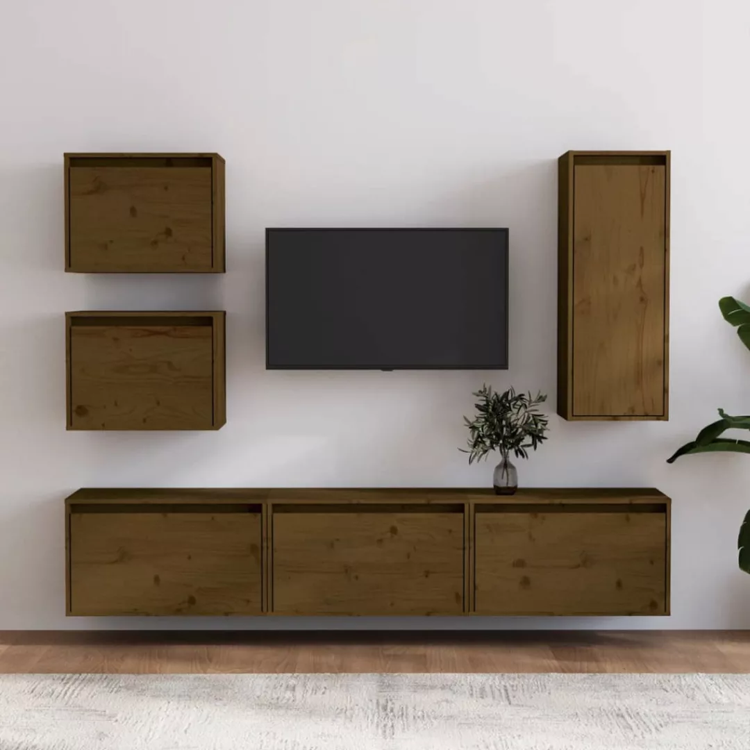 vidaXL TV-Schrank TV-Schränke 6 Stk Honigbraun Massivholz Kiefer Lowboard L günstig online kaufen