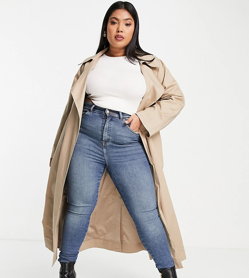 Forever New Curve – Trenchcoat in Stein mit Bindegürtel in der Taille-Neutr günstig online kaufen