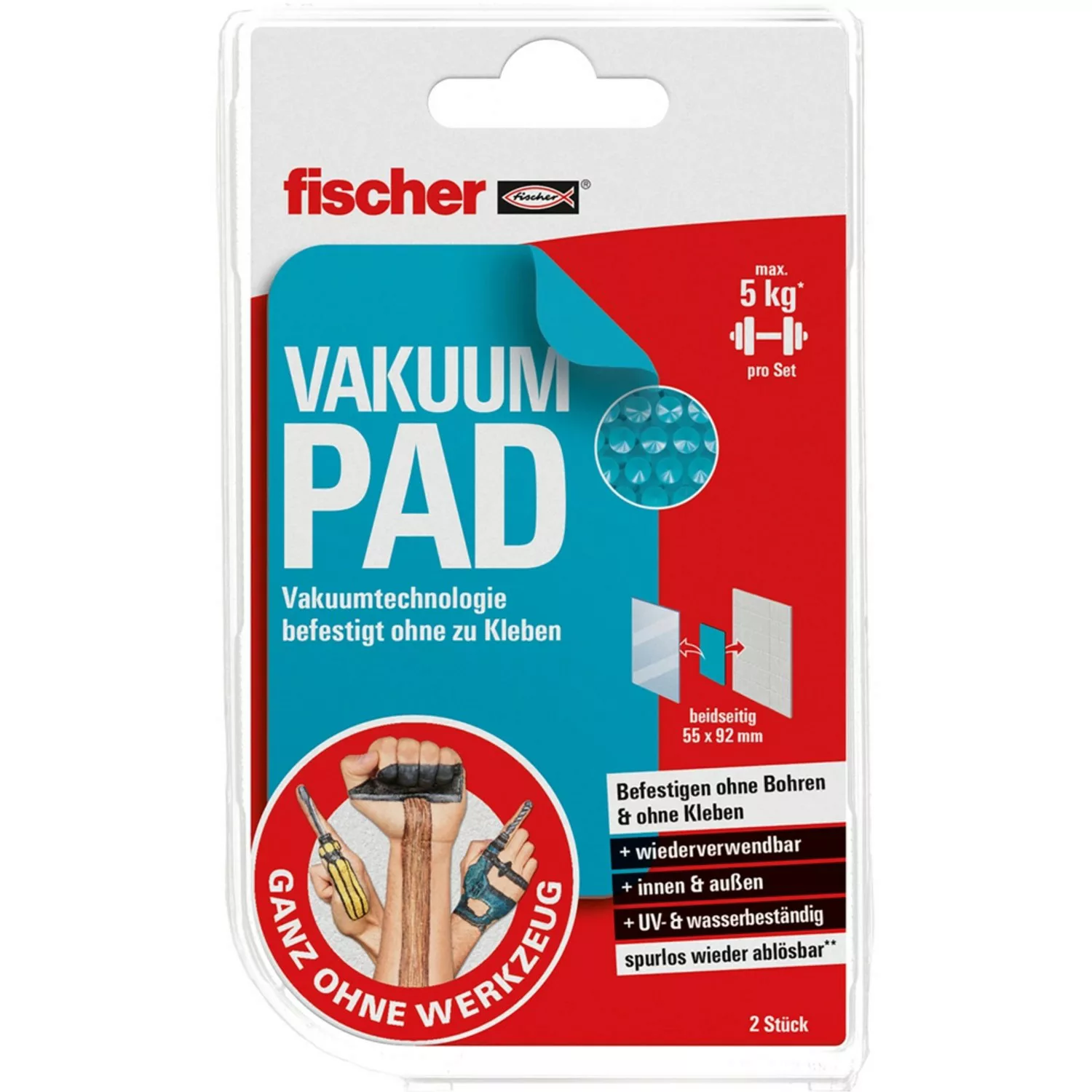 fischer Klebepads Vakuum Pad selbsthaftend 55 mm x 92 mm 2 Stück günstig online kaufen