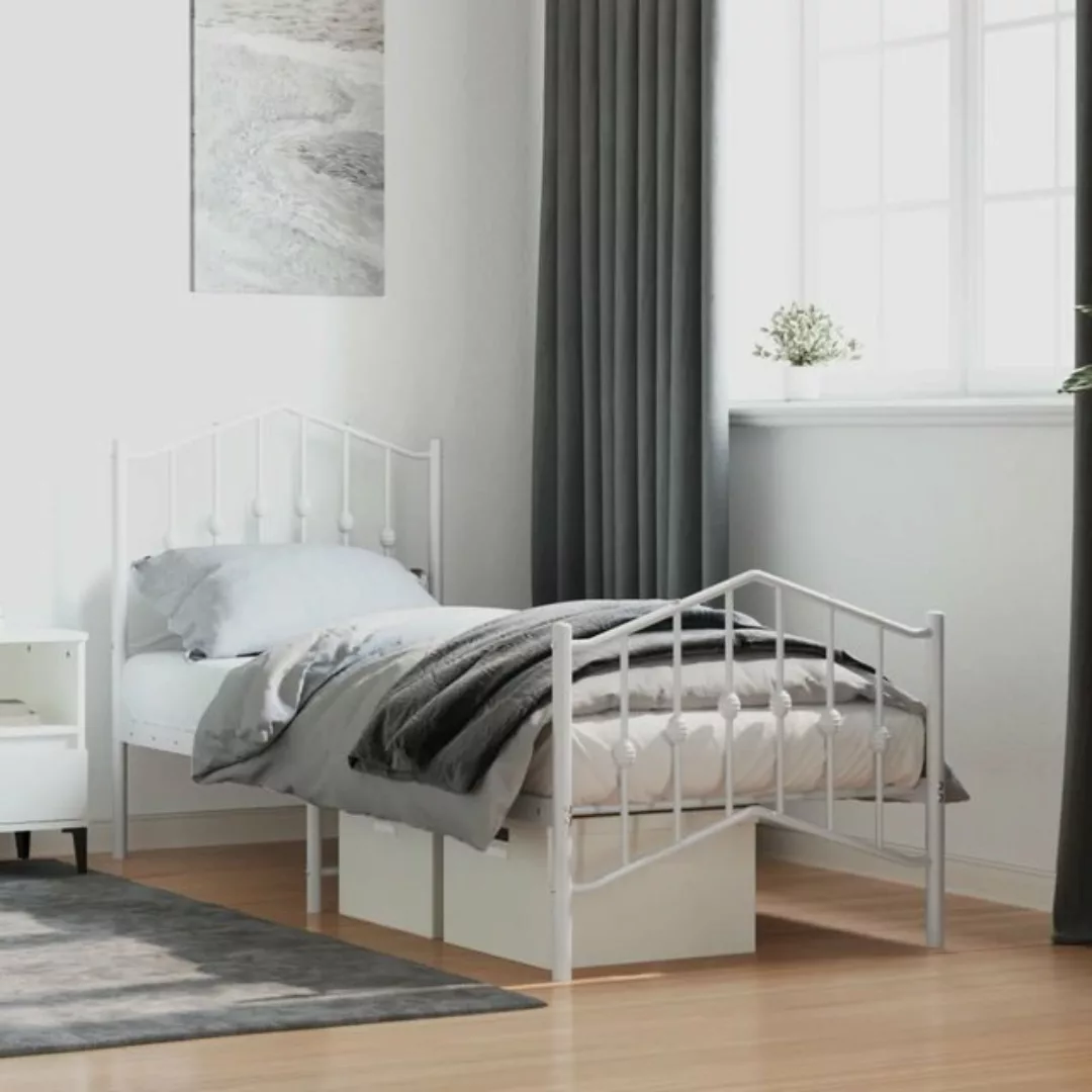 vidaXL Bett Bettgestell mit Kopf- und Fußteil Metall Weiß 75x190 cm günstig online kaufen