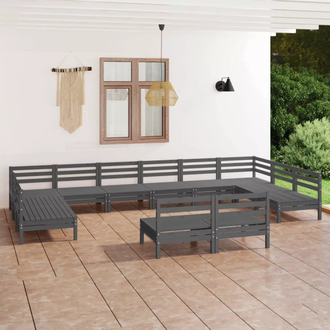 12-tlg. Garten-lounge-set Grau Massivholz Kiefer günstig online kaufen