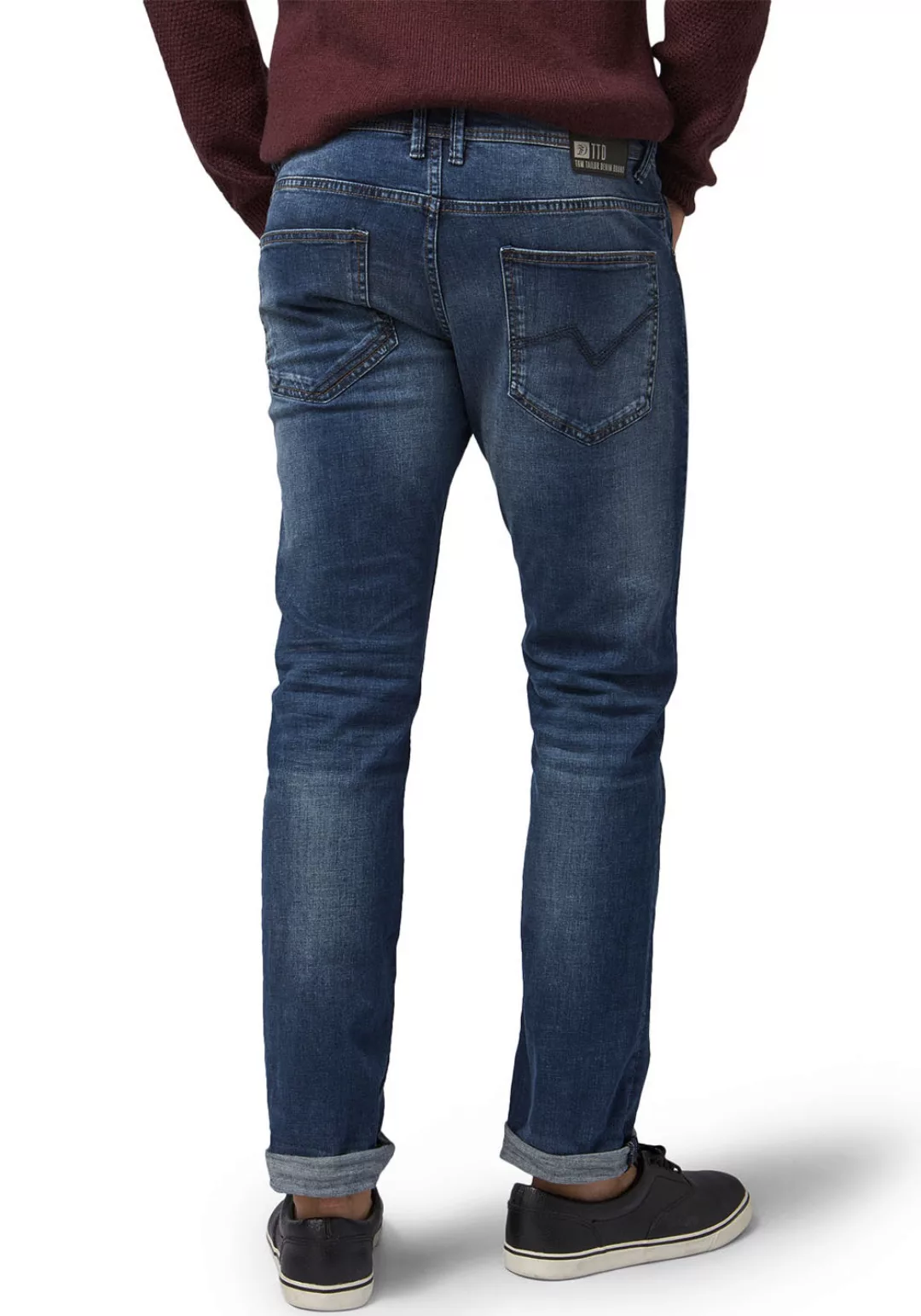 Tom Tailor Denim Herren Jeans Aedan - Slim Straight Fit - Blau - Mid Stone günstig online kaufen