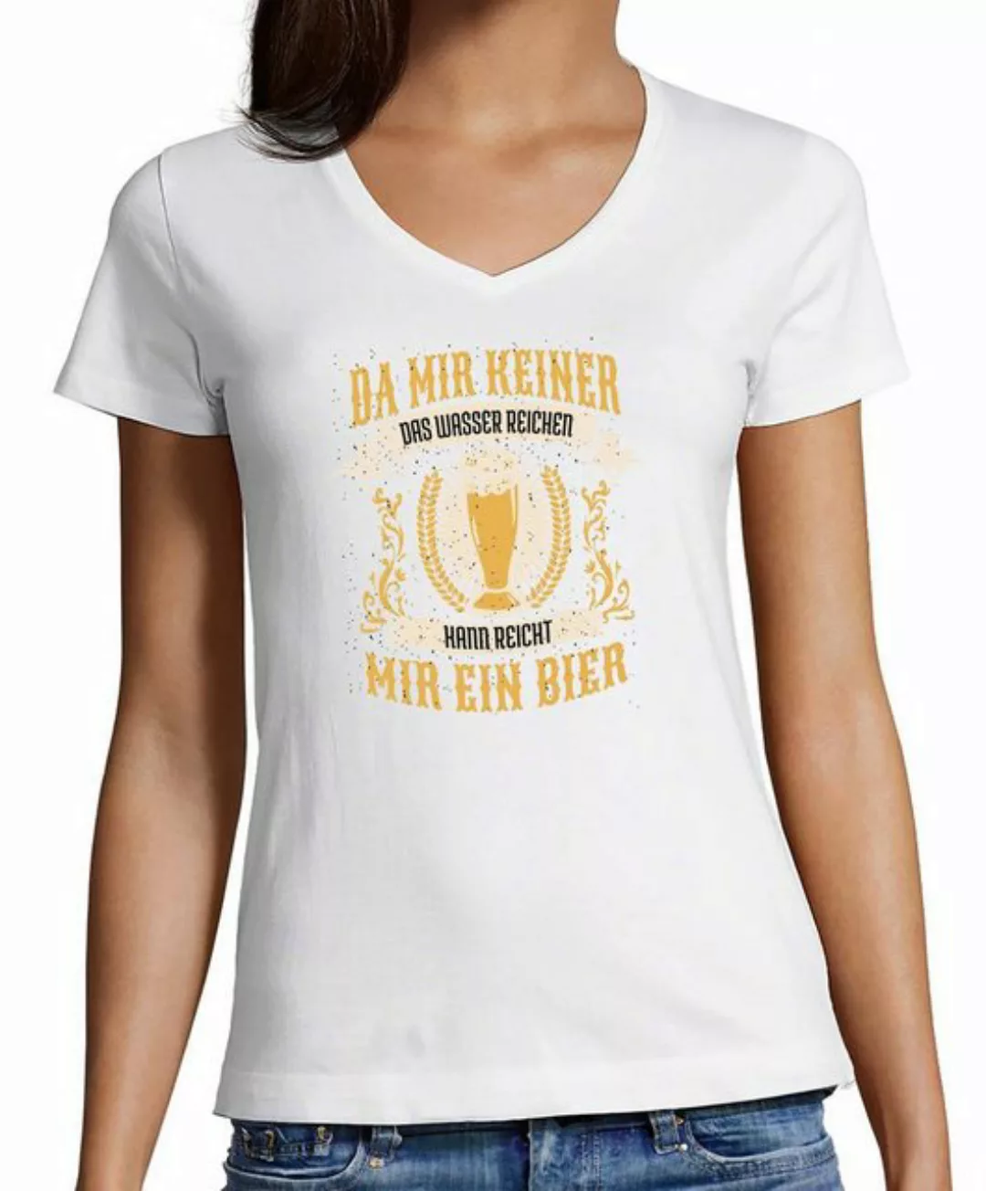 MyDesign24 T-Shirt Damen Oktoberfest T-Shirt - Reicht mir ein Bier V-Aussch günstig online kaufen