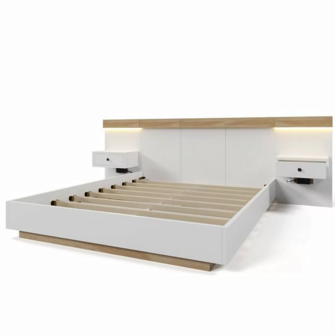 WISHDOR Massivholzbett Doppelbett (Kiefernholz Doppelbett 2 Nachttische mit günstig online kaufen