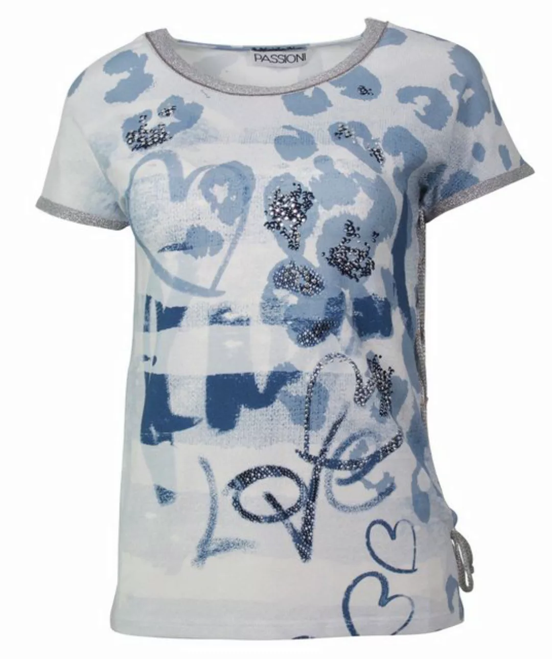 Passioni Print-Shirt Bedrucktes T-Shirt mit Lurexkante und Steindekoration günstig online kaufen