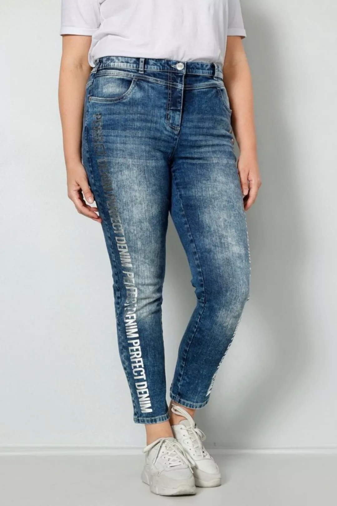 MIAMODA Röhrenjeans Jeans Slim Fit Statement-Print 5-Pocket günstig online kaufen