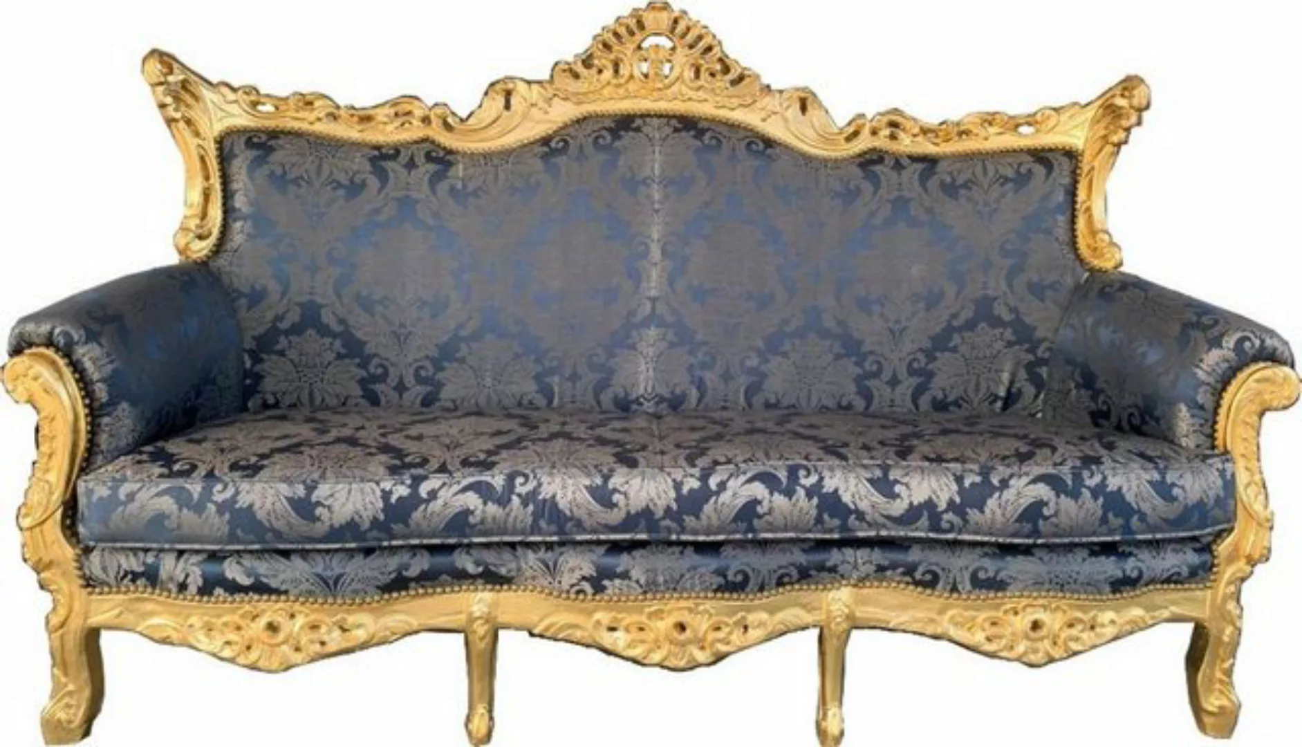 Casa Padrino 3-Sitzer Barock 3er Sofa Master Blau Muster / Gold - Wohnzimme günstig online kaufen