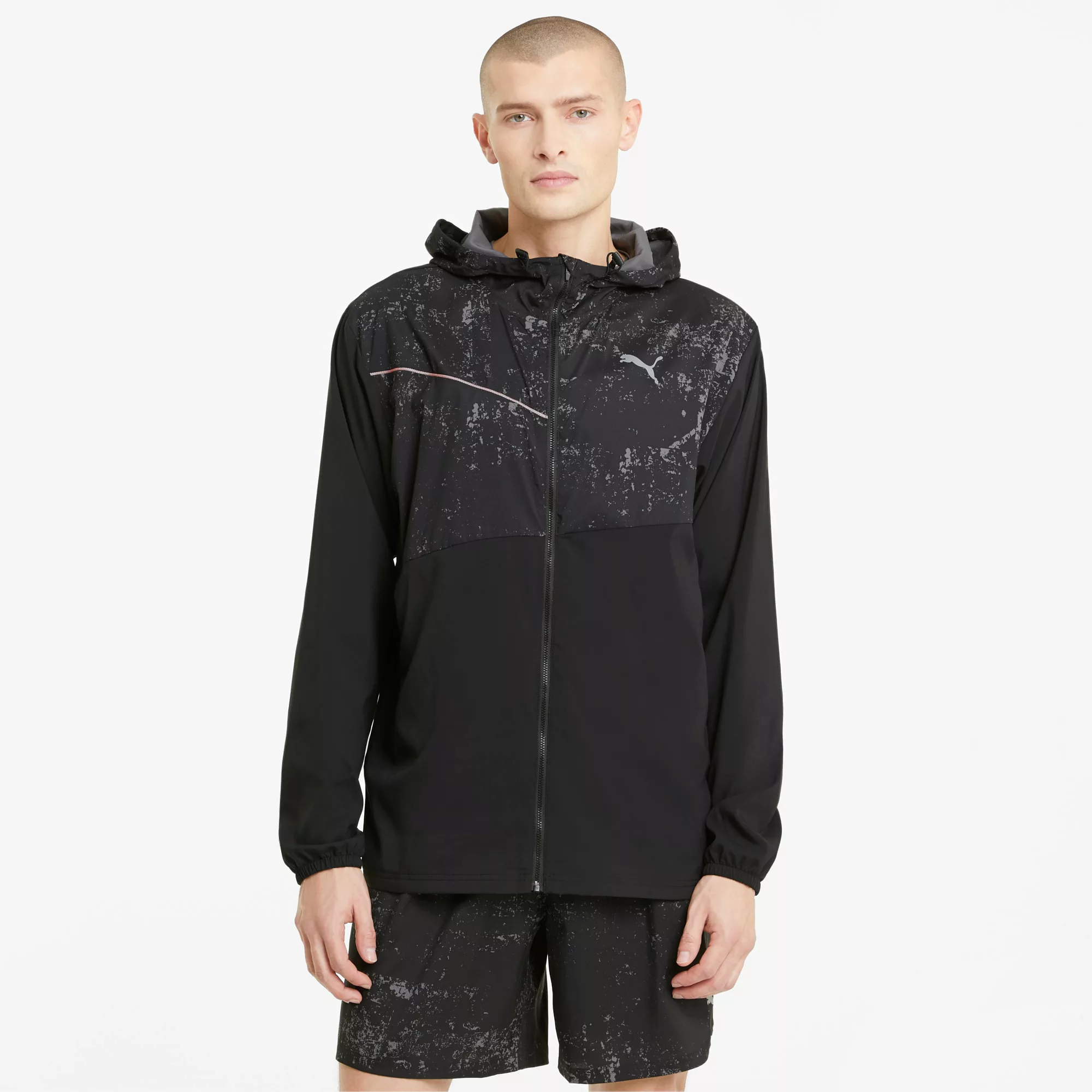 Puma Run Graphic Hooded Jacket schwarz/grau Größe M günstig online kaufen