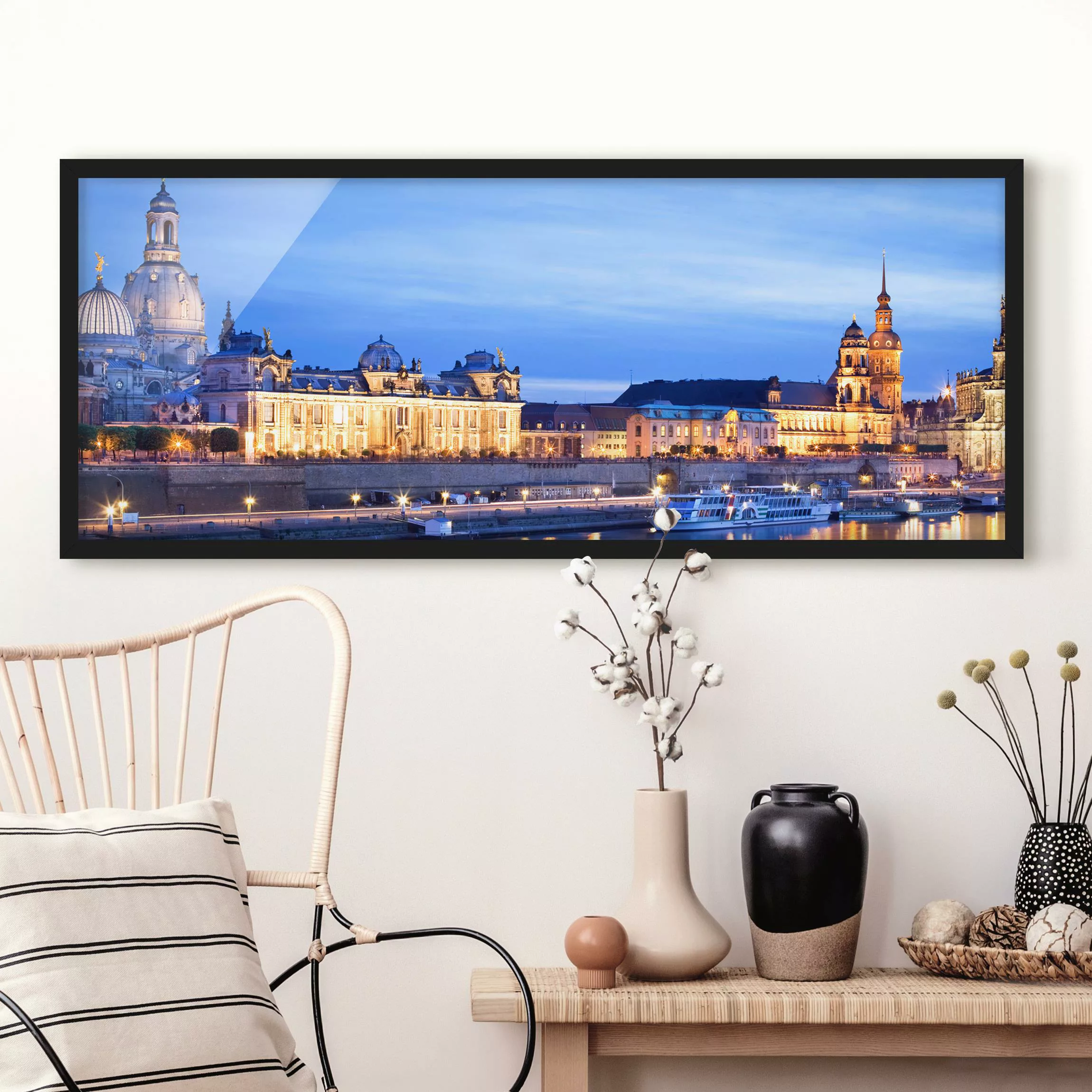 Bild mit Rahmen - Panorama Canaletto-Blick bei Nacht günstig online kaufen