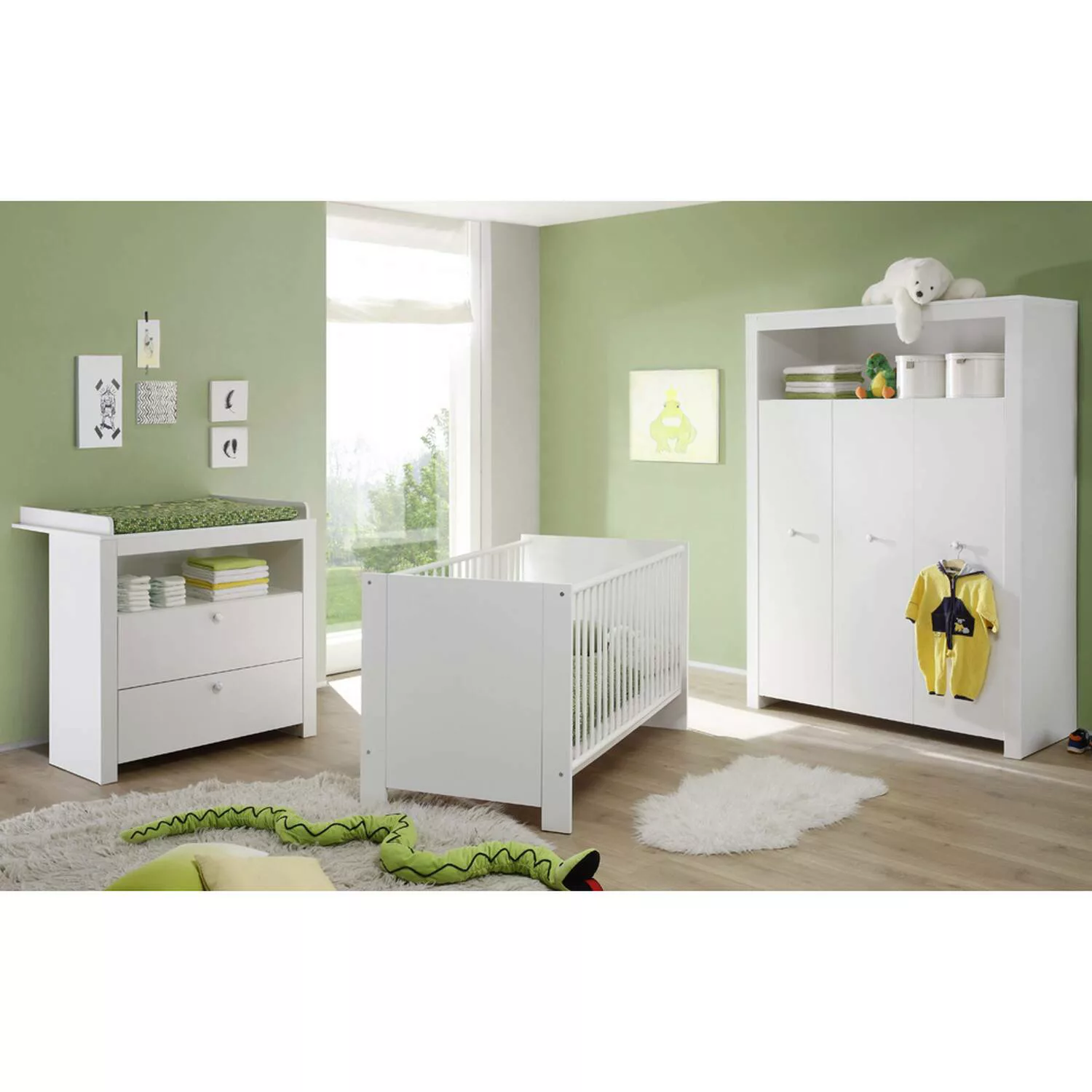 Lomadox Babyzimmer Kombination 3-tlg. mit Wickeltisch OLBIA-19 in Weiß weiß günstig online kaufen