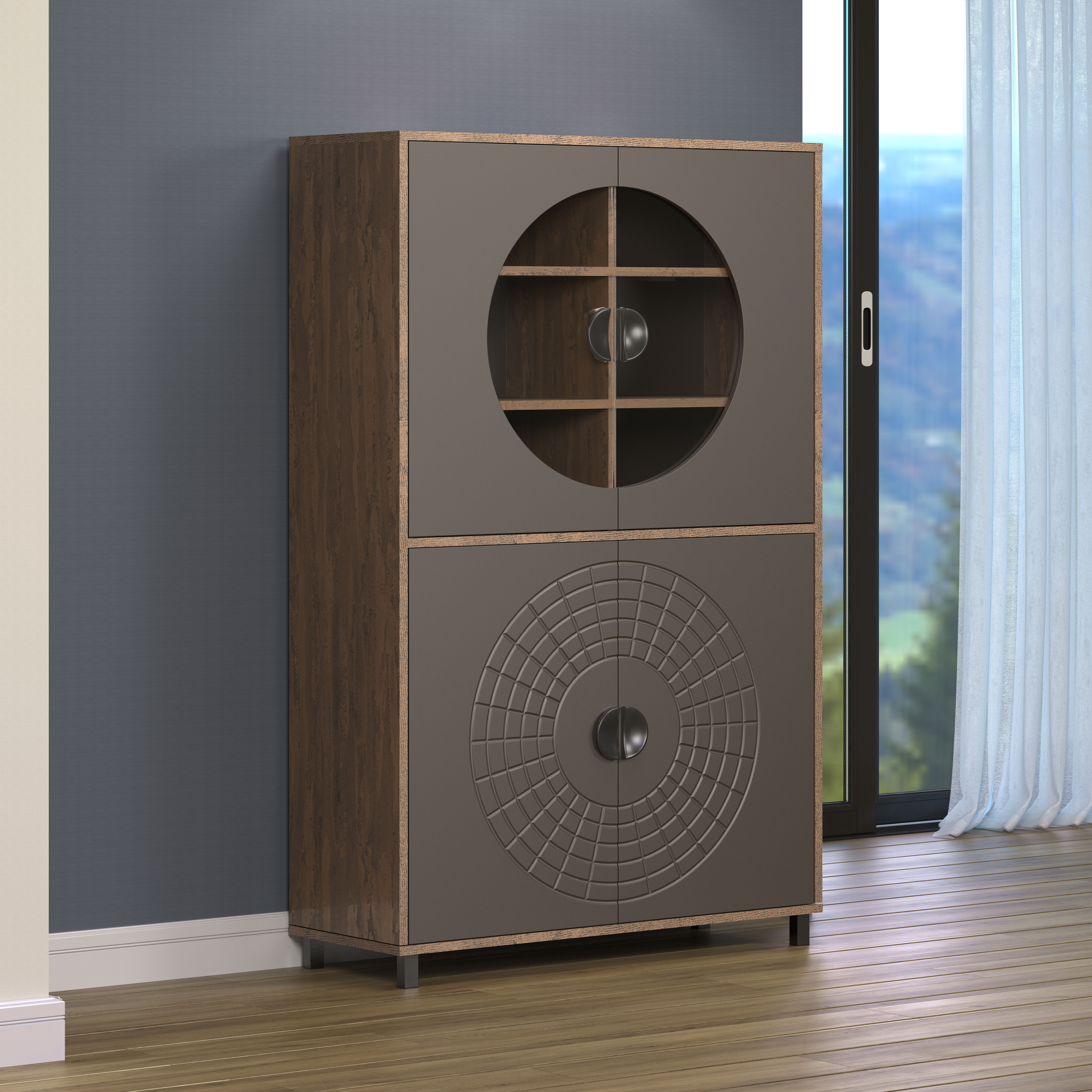 INOSIGN Hochkommode "Fusion", (1 St.), Vitrine mit besonderem Kreismuster - günstig online kaufen