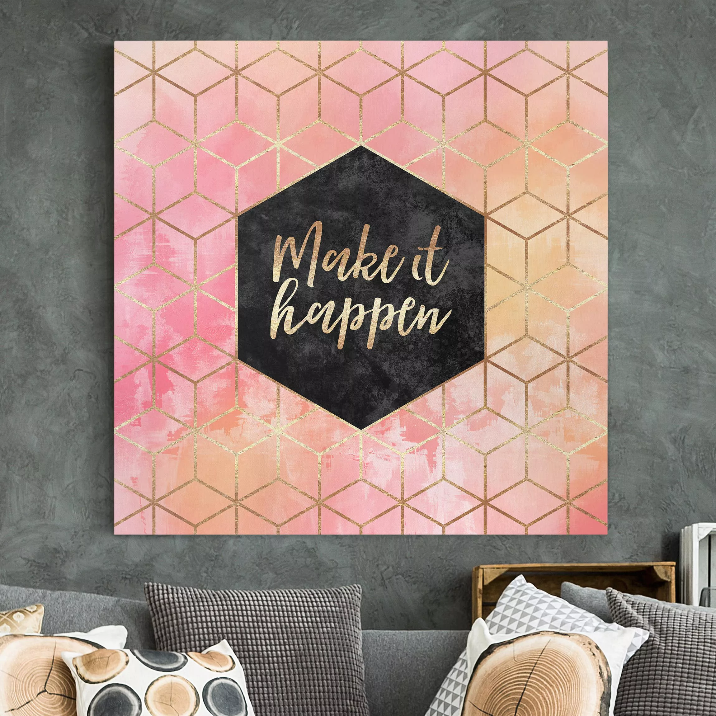 Leinwandbild Abstrakt - Quadrat Make It Happen Geometrie Pastell günstig online kaufen