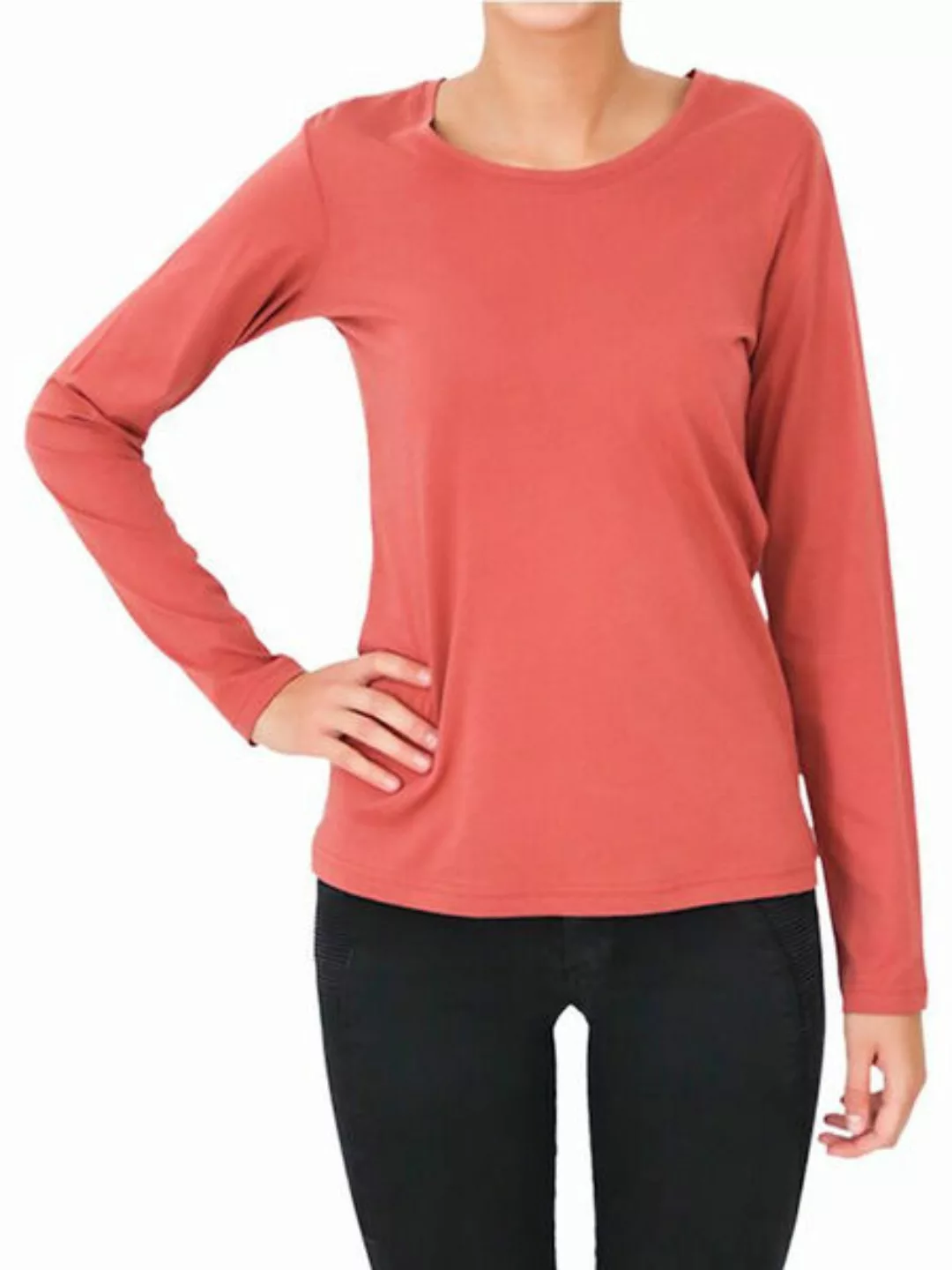 Damen Langarmshirt 5 Farben Bio-baumwolle Oberteil T-shirt günstig online kaufen