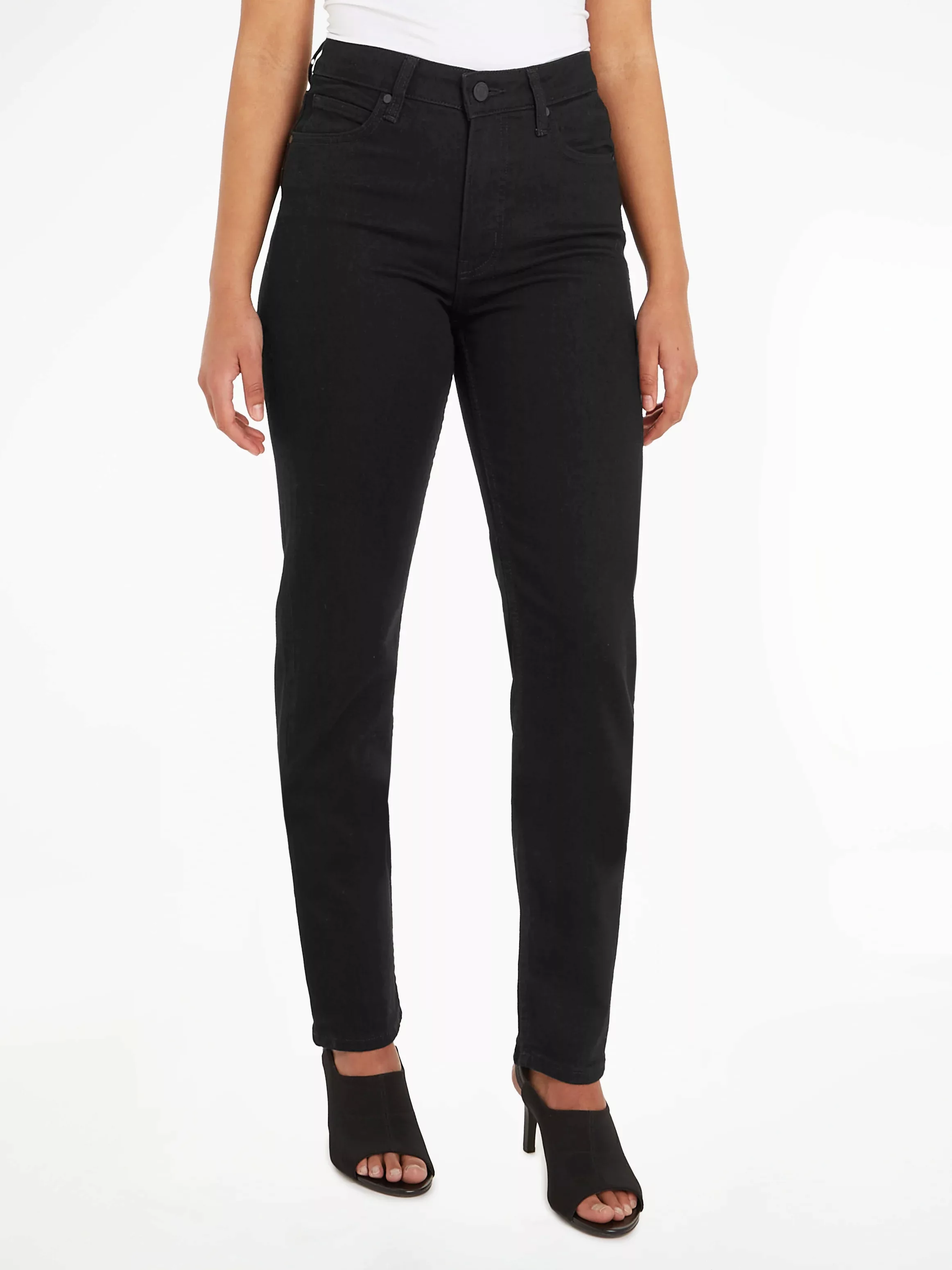Calvin Klein Slim-fit-Jeans MR SLIM - SOFT BLACK mit Leder-Brandlabel am hi günstig online kaufen