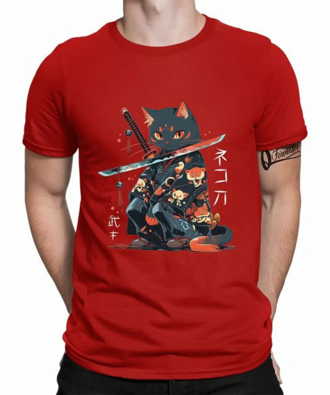 Quattro Formatee Kurzarmshirt Japanese Samurai Ninja Cat Kawaii - Anime Jap günstig online kaufen