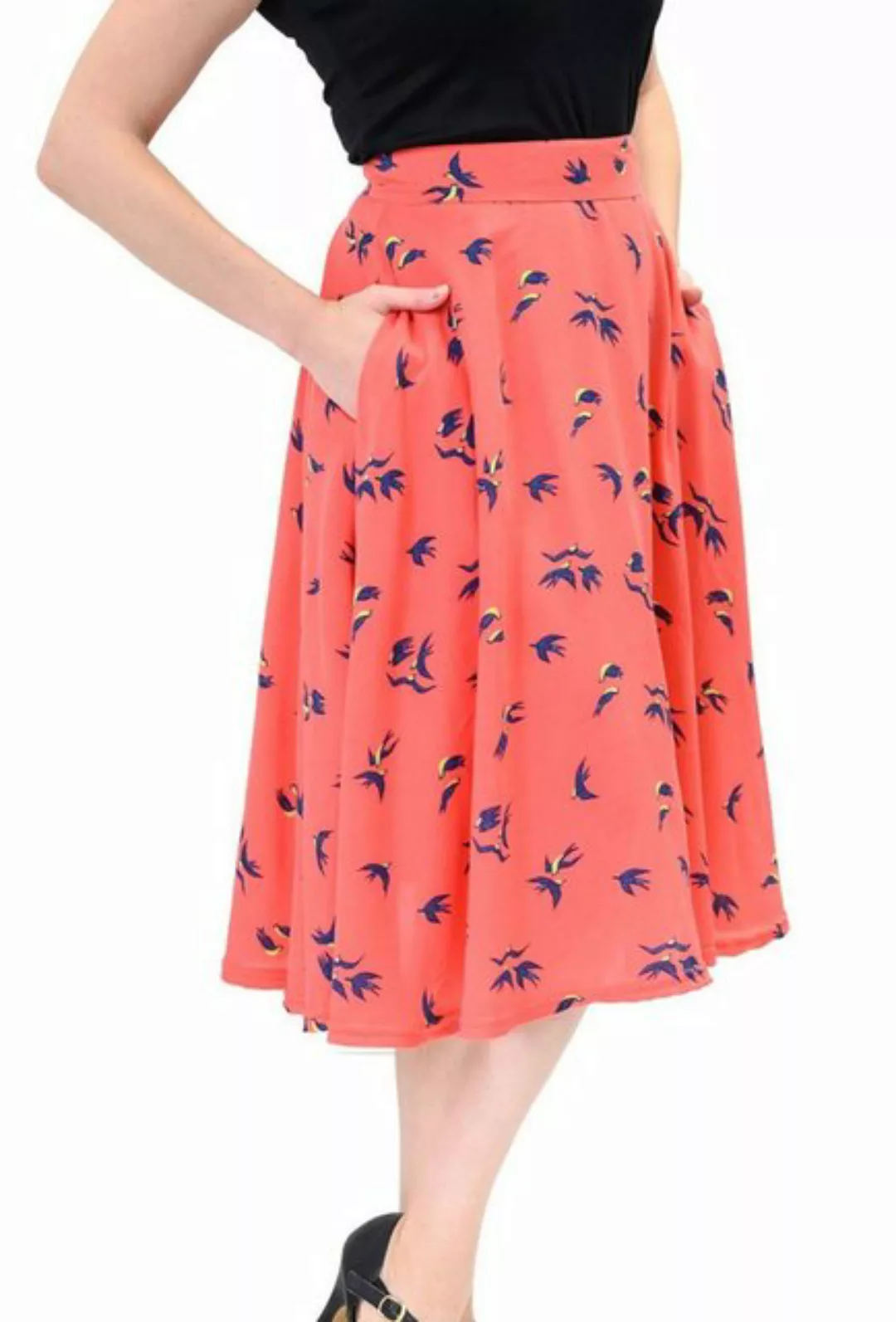 Steady Clothing A-Linien-Rock Birdie Thrills Coral Retro Vintage Swing Skir günstig online kaufen