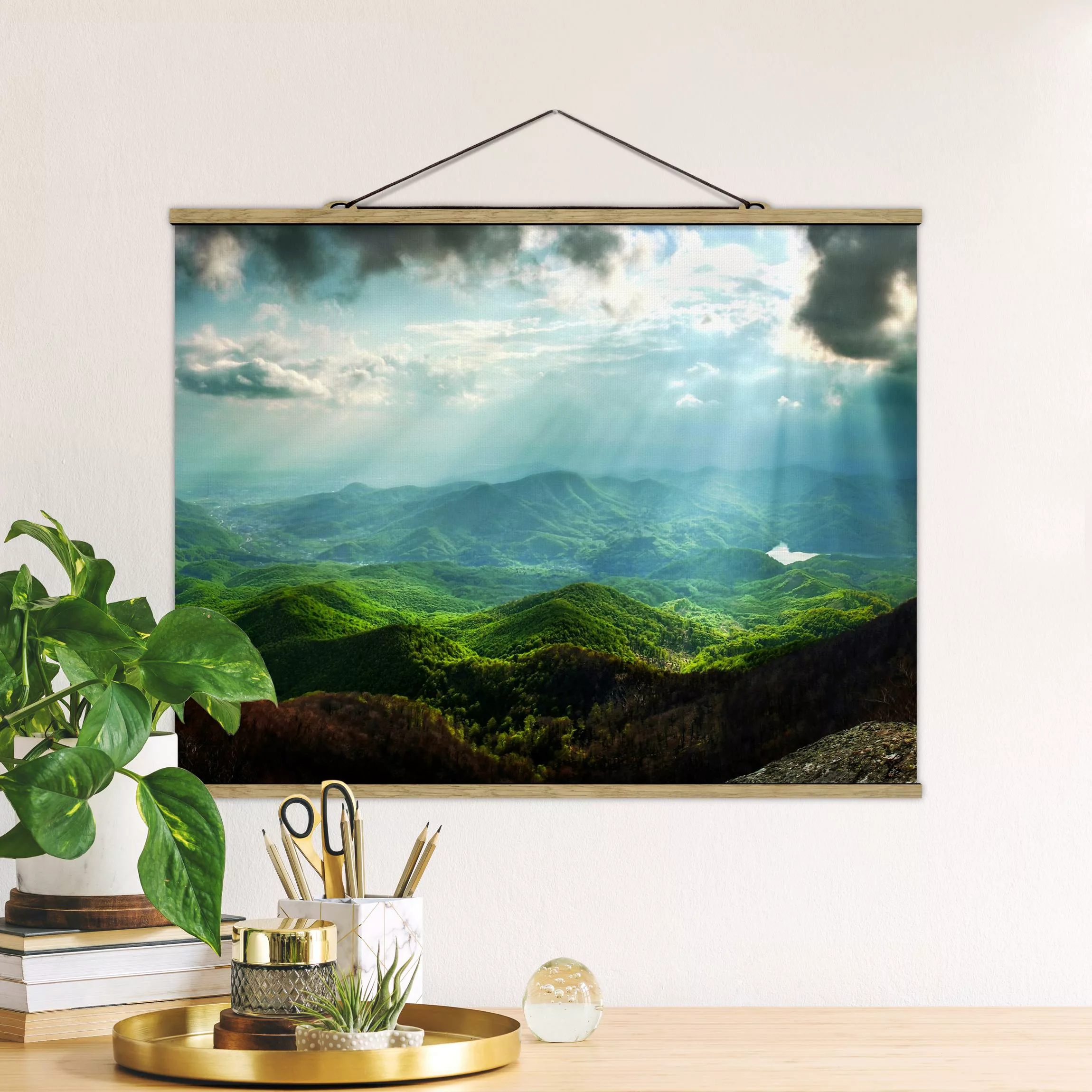 Stoffbild Landschaft mit Posterleisten - Querformat Heavenly Ground günstig online kaufen